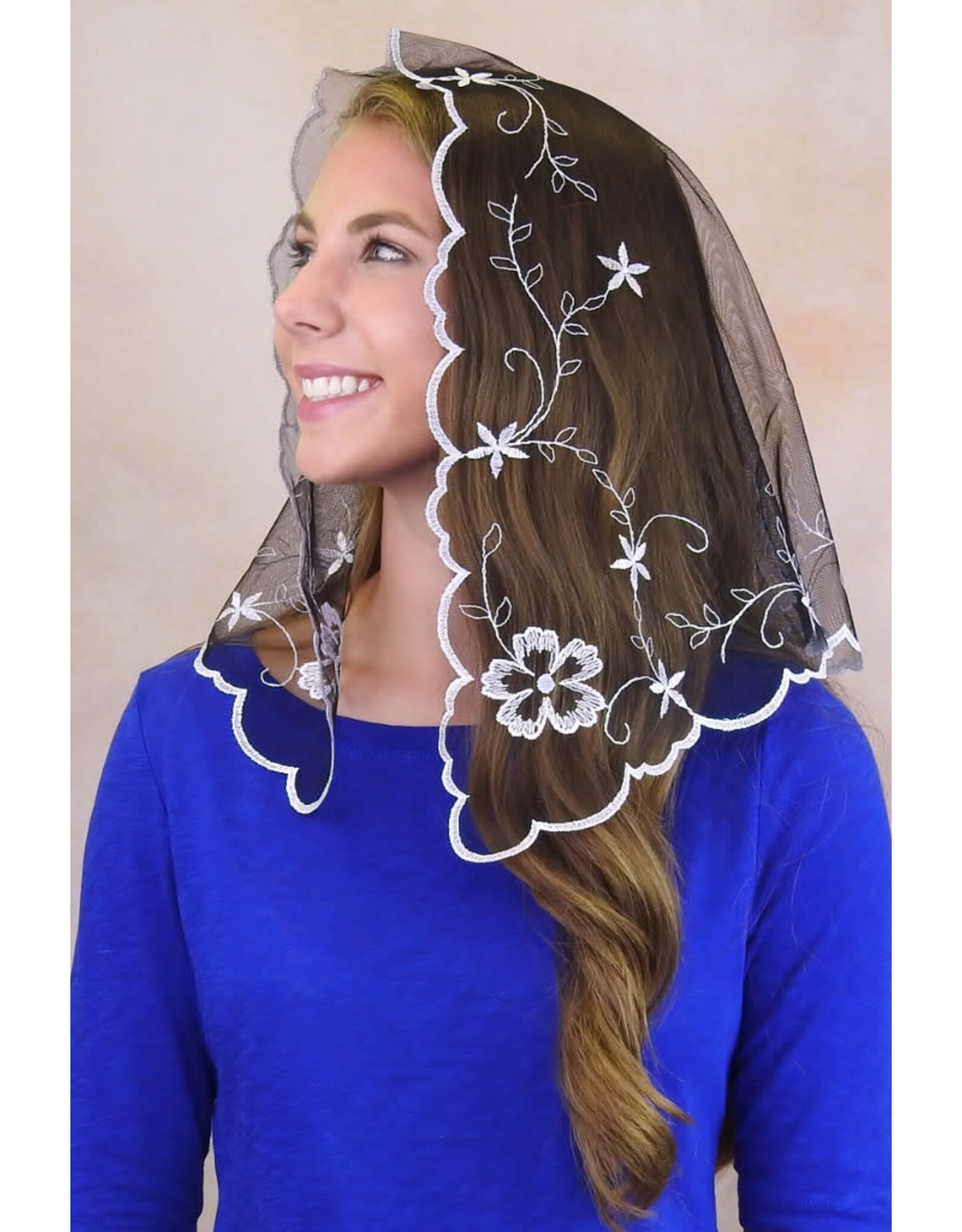 Veils by Lily Veil - Authentic Spanish Simplicity Mantilla - Black & Silver (Small)