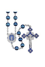 Hirten Rosary - Blue Epoxy Centerpiece, Blue Metallic Beads