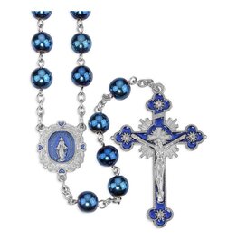 Hirten Rosary - Blue Epoxy Centerpiece, Blue Metallic Beads