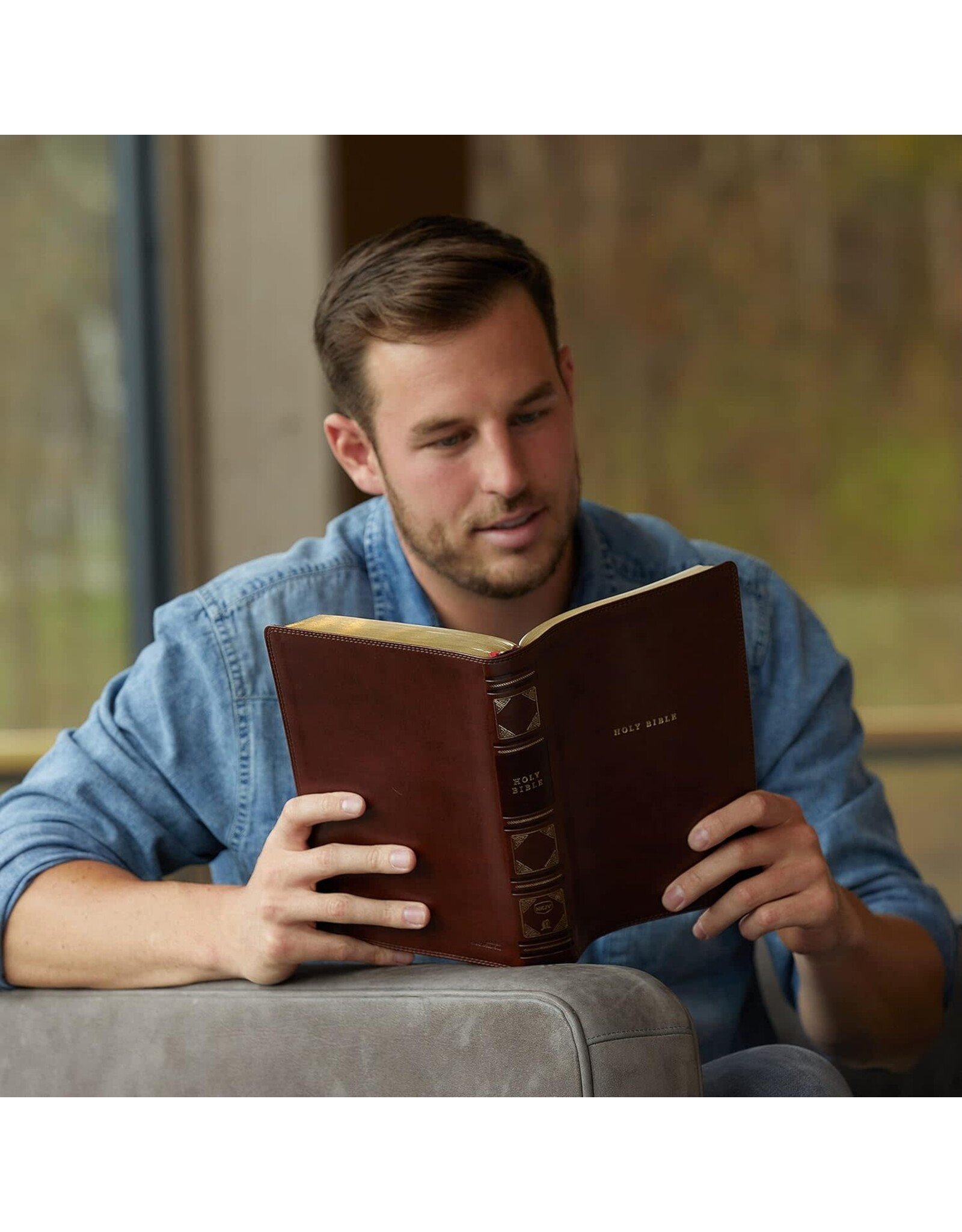 Thomas Nelson NKJV Reference Bible, Verse-By-Verse, Center-Column, Leathersoft, Brown, Indexed, Red Letter Edition, Comfort Print