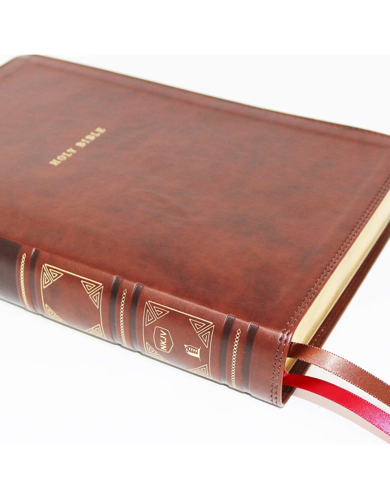 Thomas Nelson NKJV Reference Bible, Verse-By-Verse, Center-Column, Leathersoft, Brown, Indexed, Red Letter Edition, Comfort Print