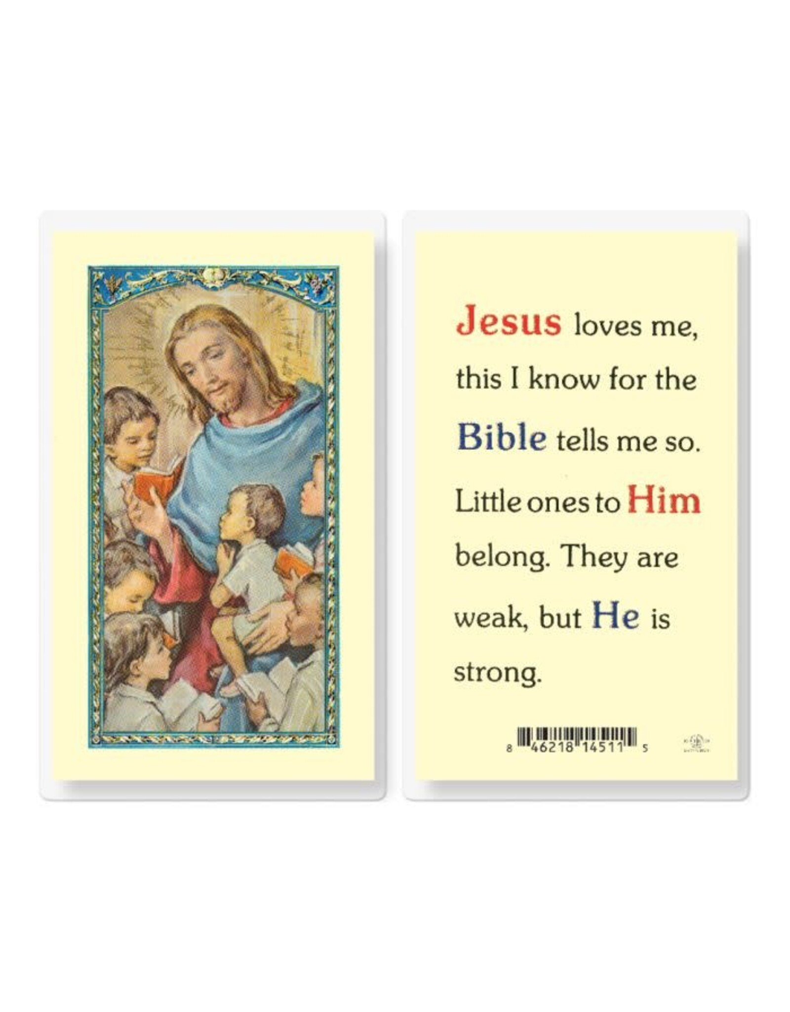 Hirten Holy Card, Laminated - Jesus Loves Me (With Christ & Children)