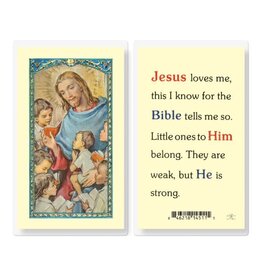 Hirten Holy Card, Laminated - Jesus Loves Me (With Christ & Children)
