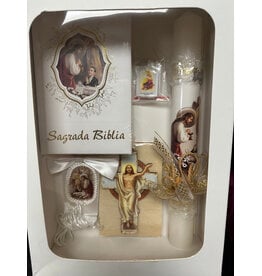 San Francis First Communion Set with Bible, Candle, Scapular & Cross (Boy, Spanish)
