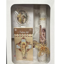 San Francis First Communion Set with Bible, Candle, Scapular & Cross (Girl, Spanish)
