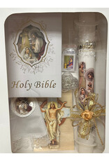 San Francis First Communion Set with Bible, Candle, Scapular & Cross (Girl, English)