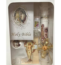 San Francis First Communion Set with Bible, Candle, Scapular & Cross (Girl, English)