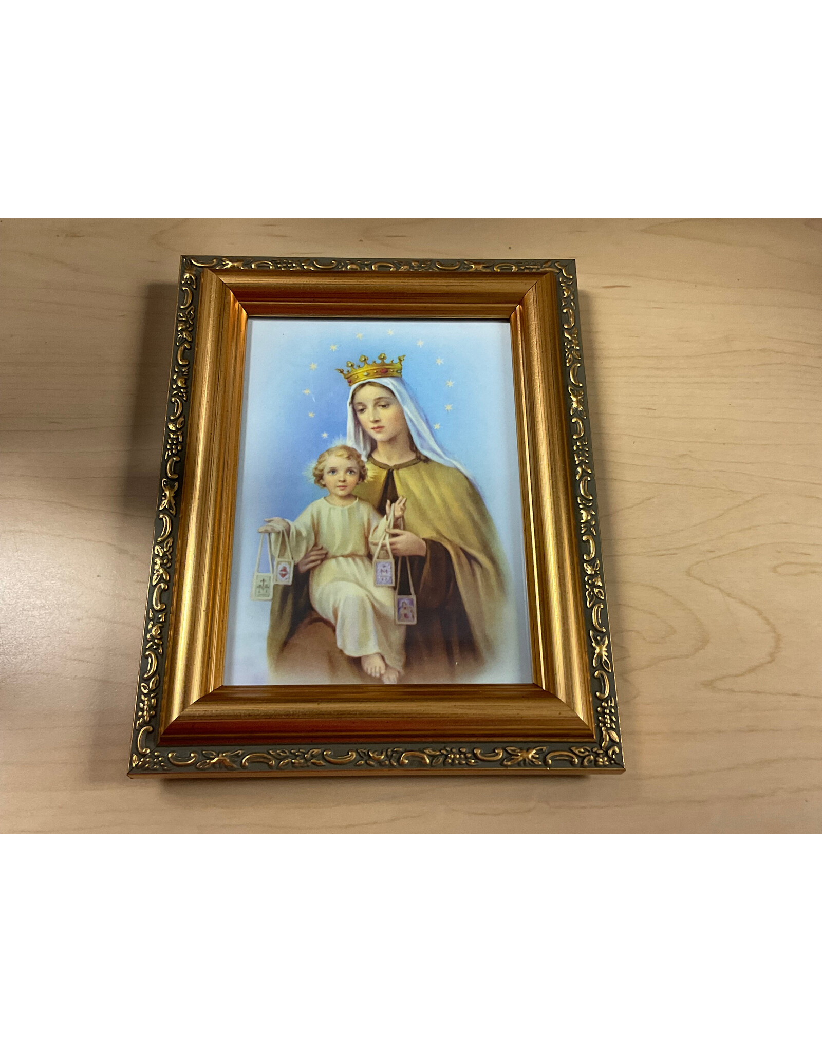Hirten Picture - Our Lady of Mount Carmel, Gold Antique Frame, 5-1/2x7
