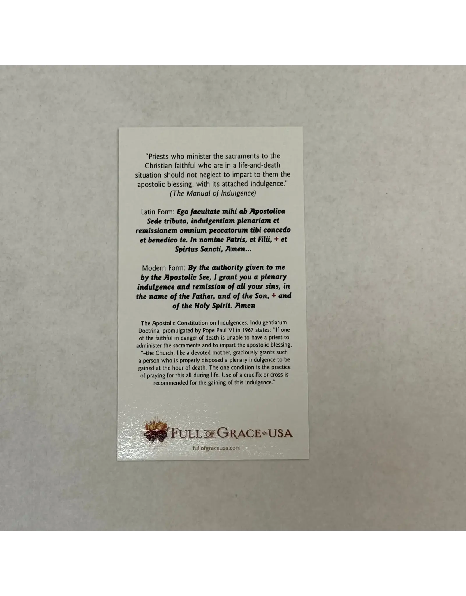Full of Grace Apostolic Pardon for the Dying Card