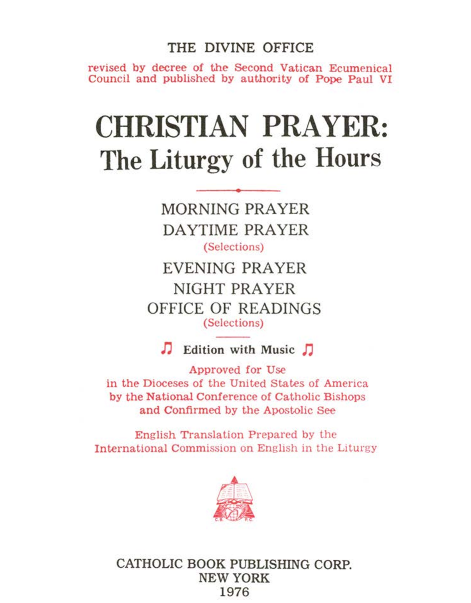 Catholic Book Publishing Christian Prayer - Black Leather