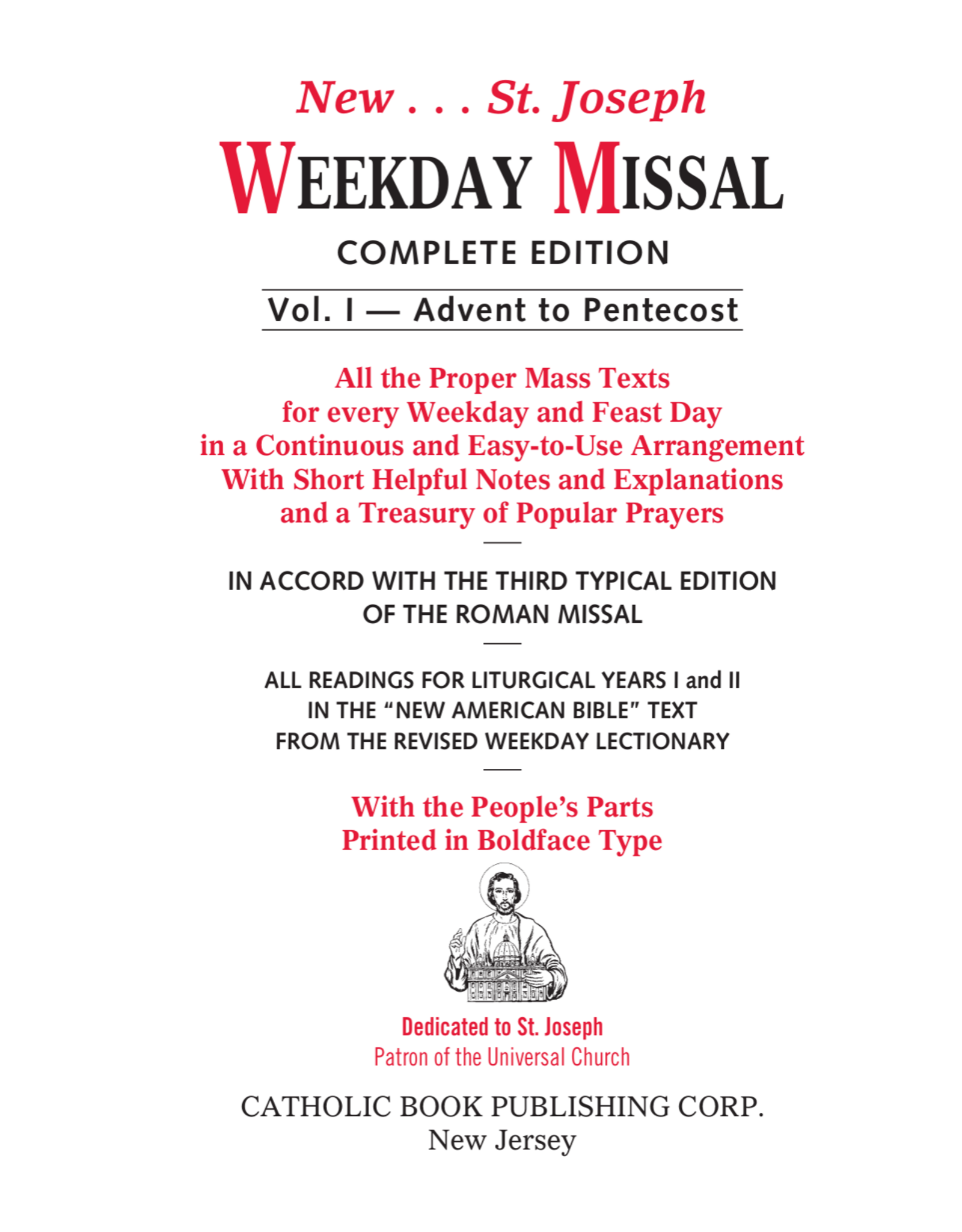 Catholic Book Publishing St. Joseph Weekday Missal, Volume I (Large Type Edition)