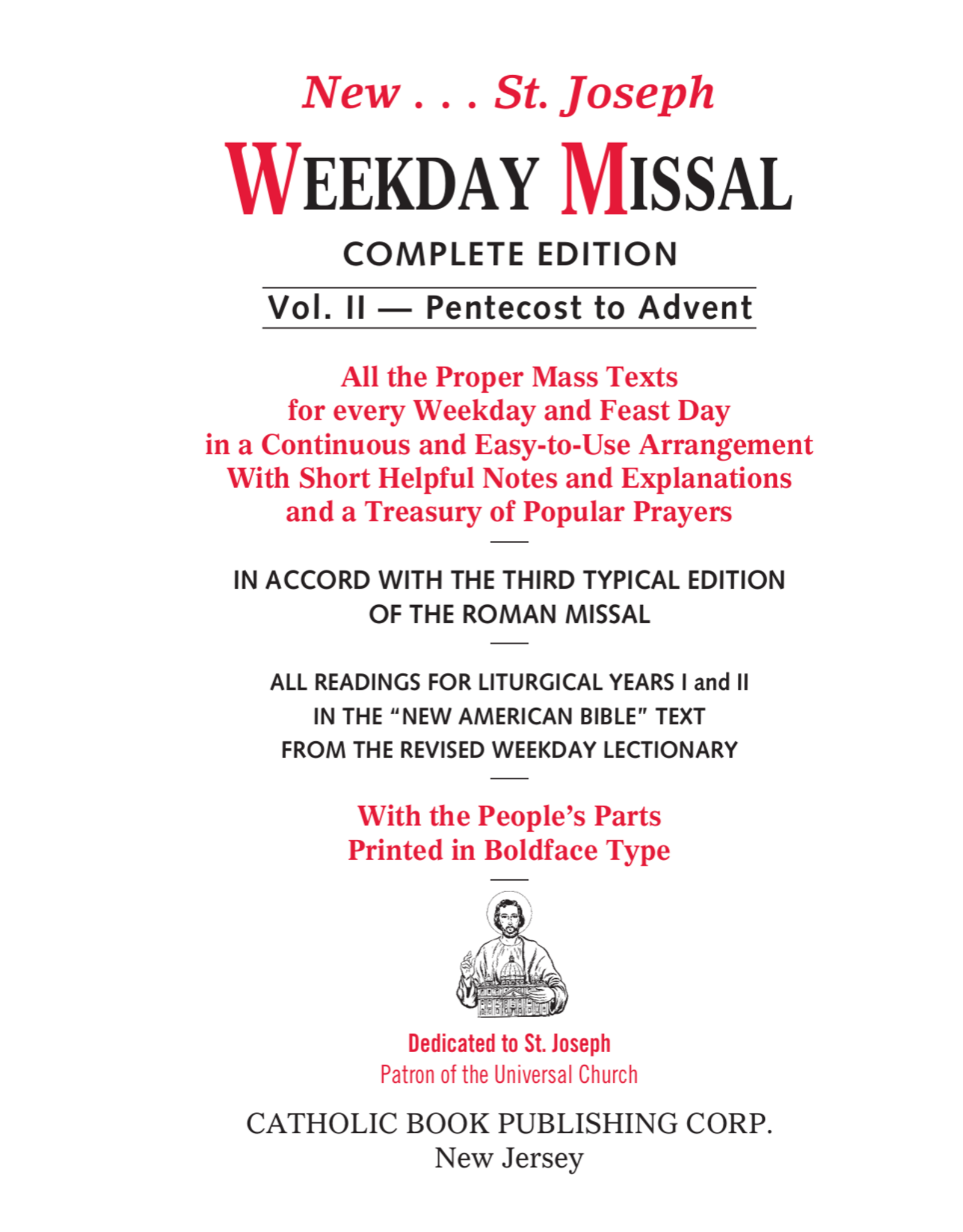 Catholic Book Publishing St. Joseph Weekday Missal (Vol. II/Pentecost to Advent)