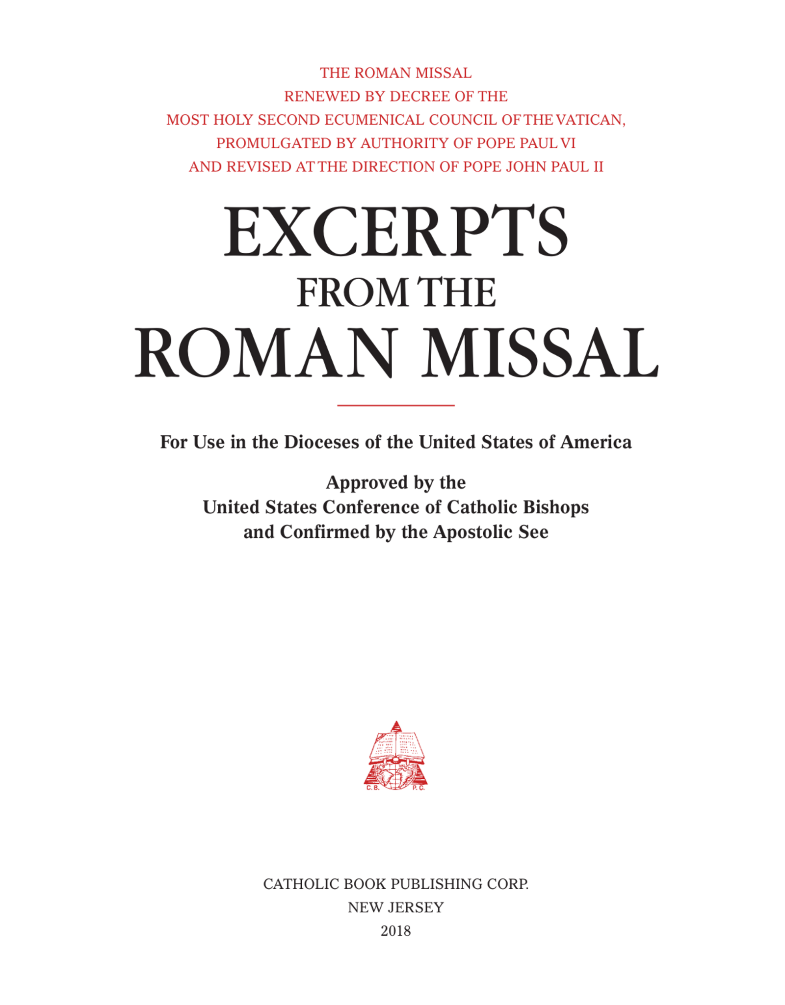 Catholic Book Publishing Excerpts from the Roman Missal: Chapel Clothbound Edition