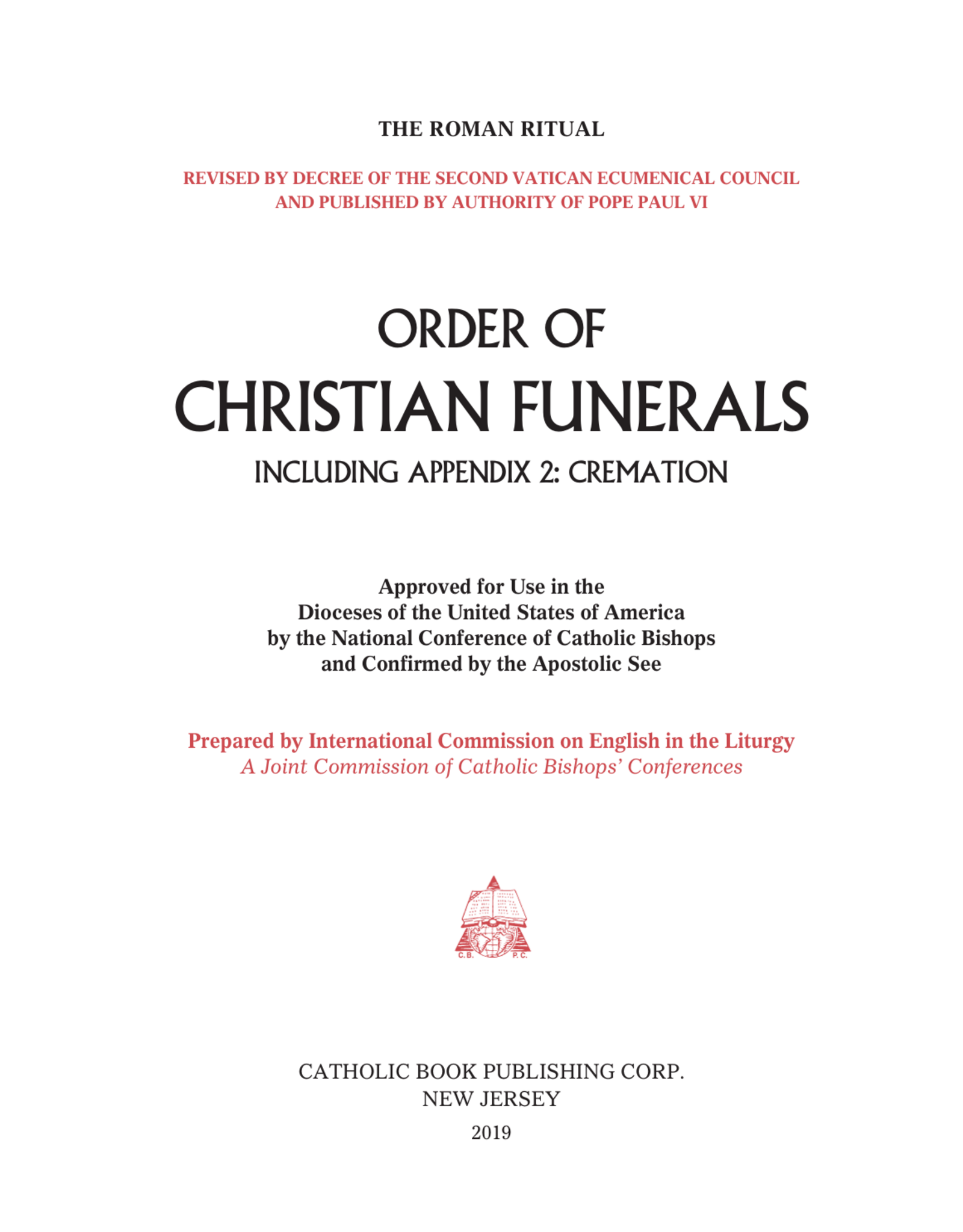 Catholic Book Publishing Order of Christian Funerals Leather