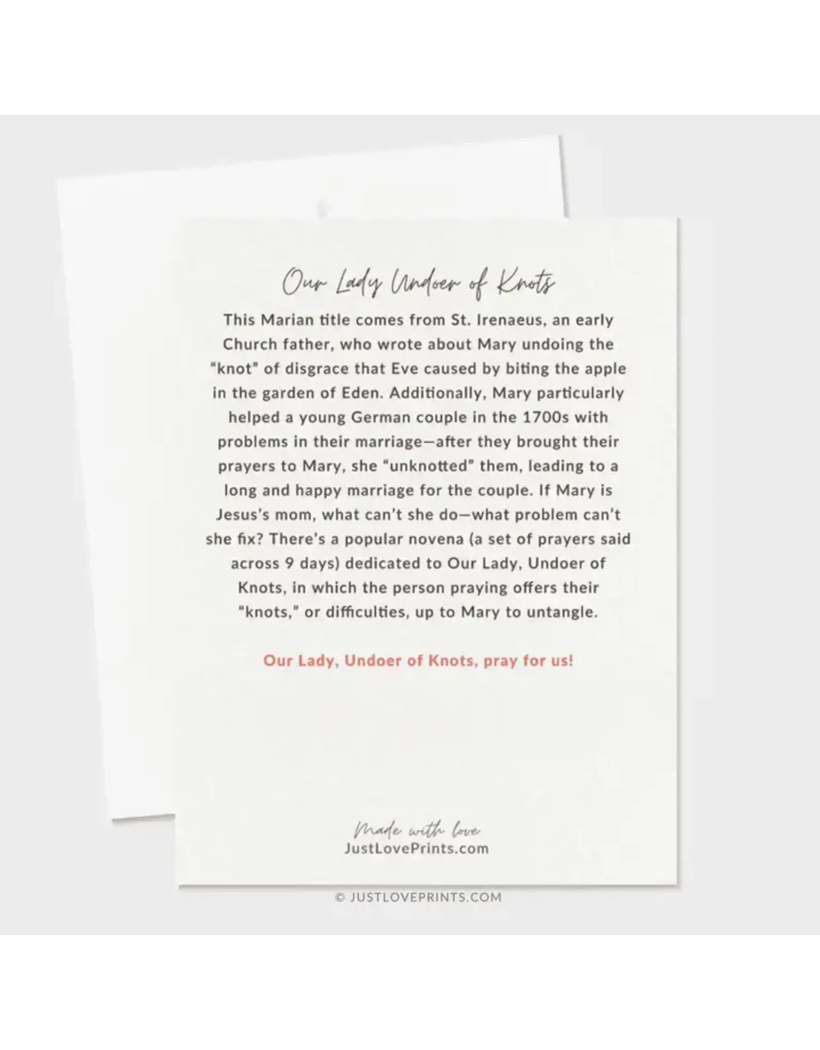 Just Love Prints Card - Our Lady Undoer of Knots (Blank Inside)
