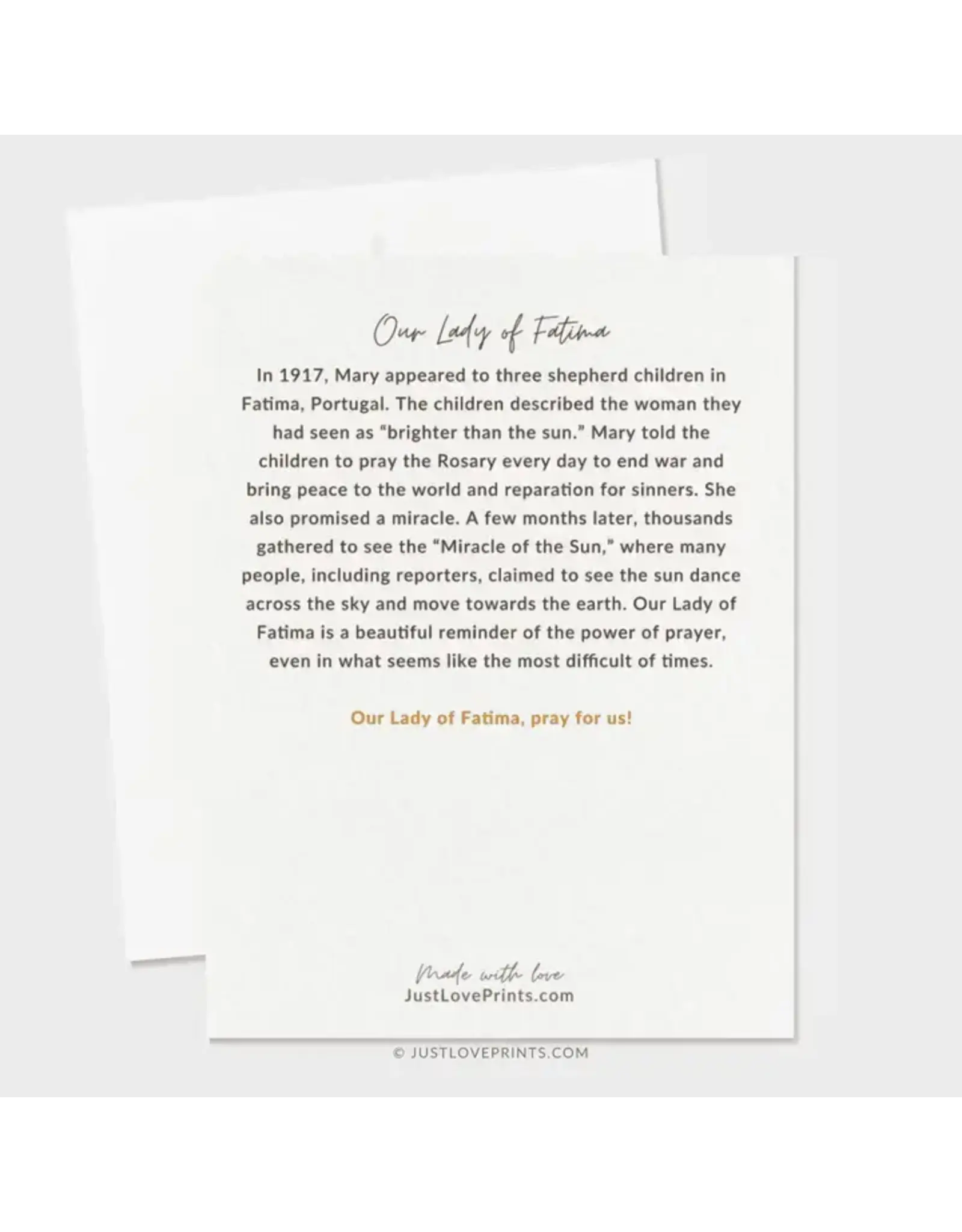 Just Love Prints Card - Our Lady of Fatima (Blank Inside)