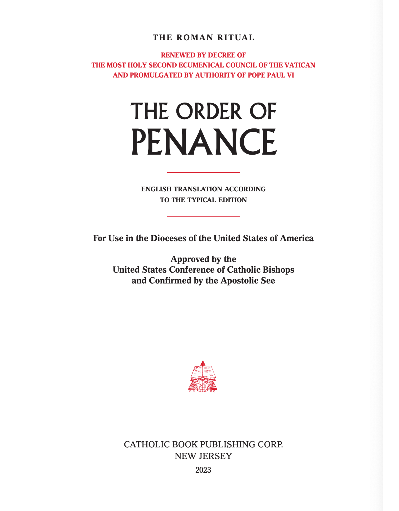 Catholic Book Publishing Order of Penance