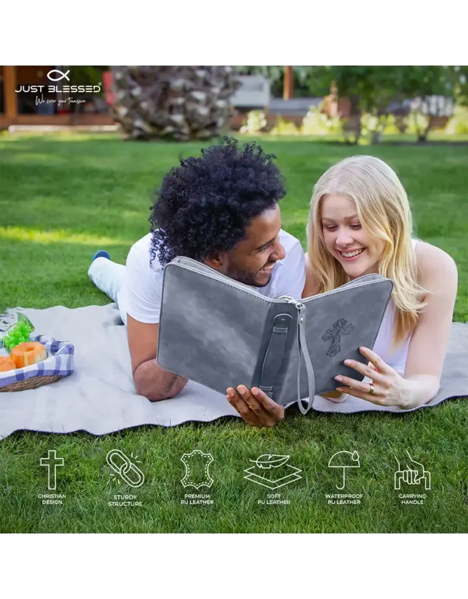 Just Blessed Bible Cover - Cross, Gray