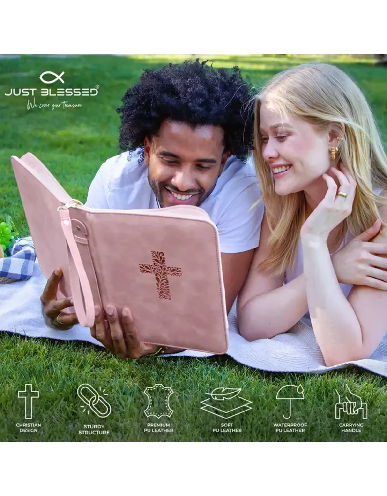 Just Blessed Bible Cover - Cross, Pink