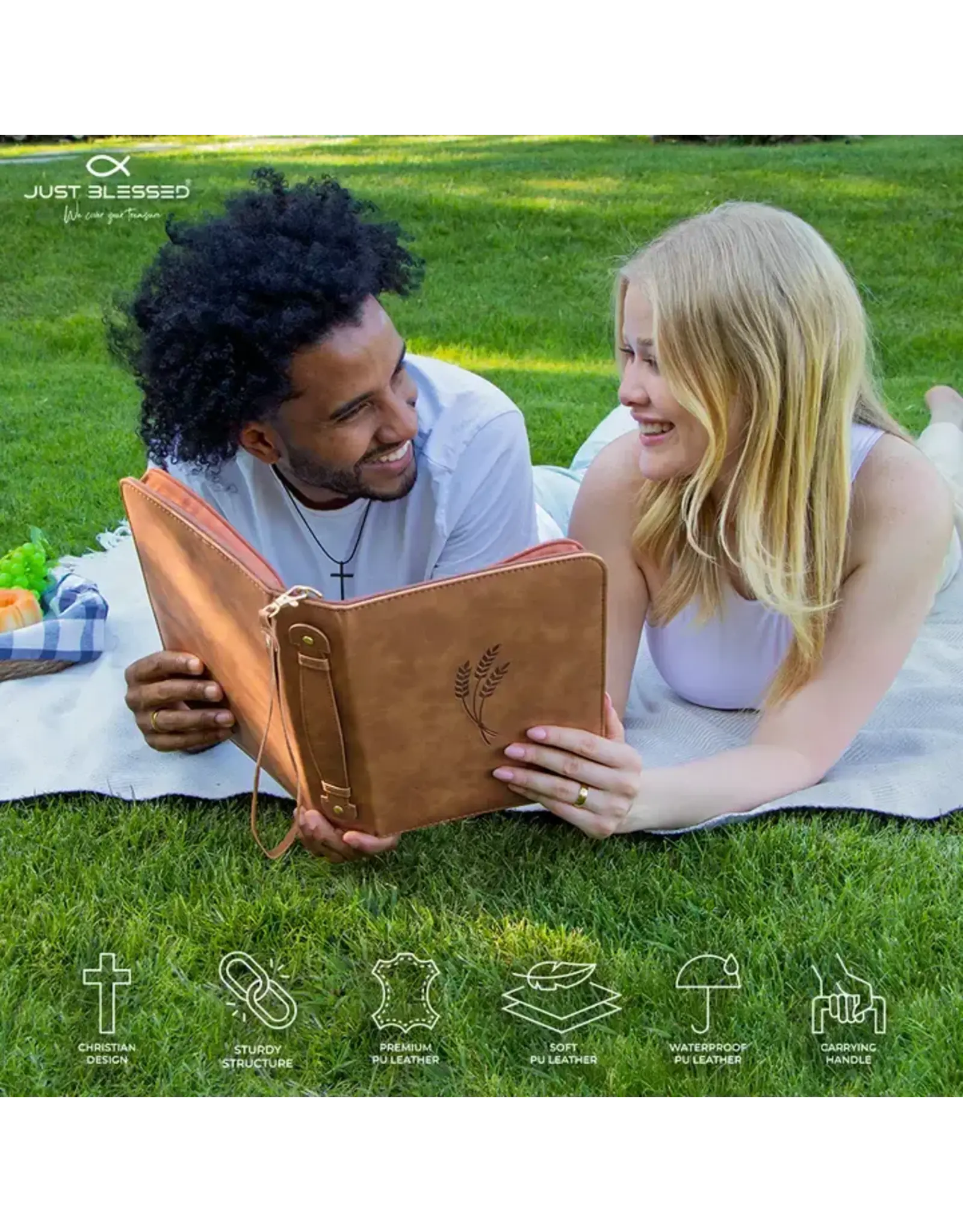 Just Blessed Bible Cover - Wheat, Brown