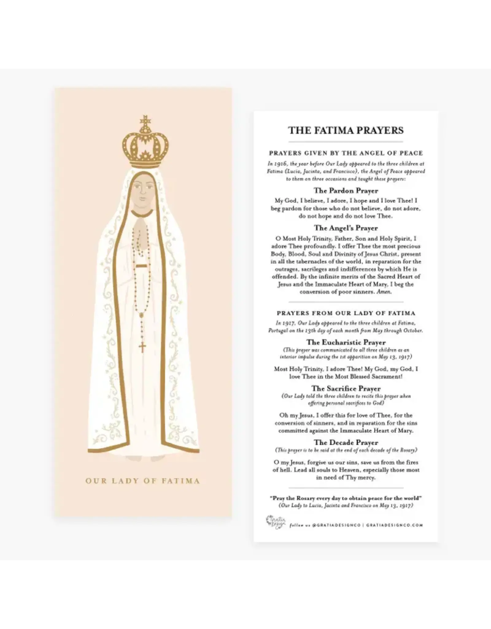Gratia Design Bookmark - Our Lady of Fatima Prayer Card