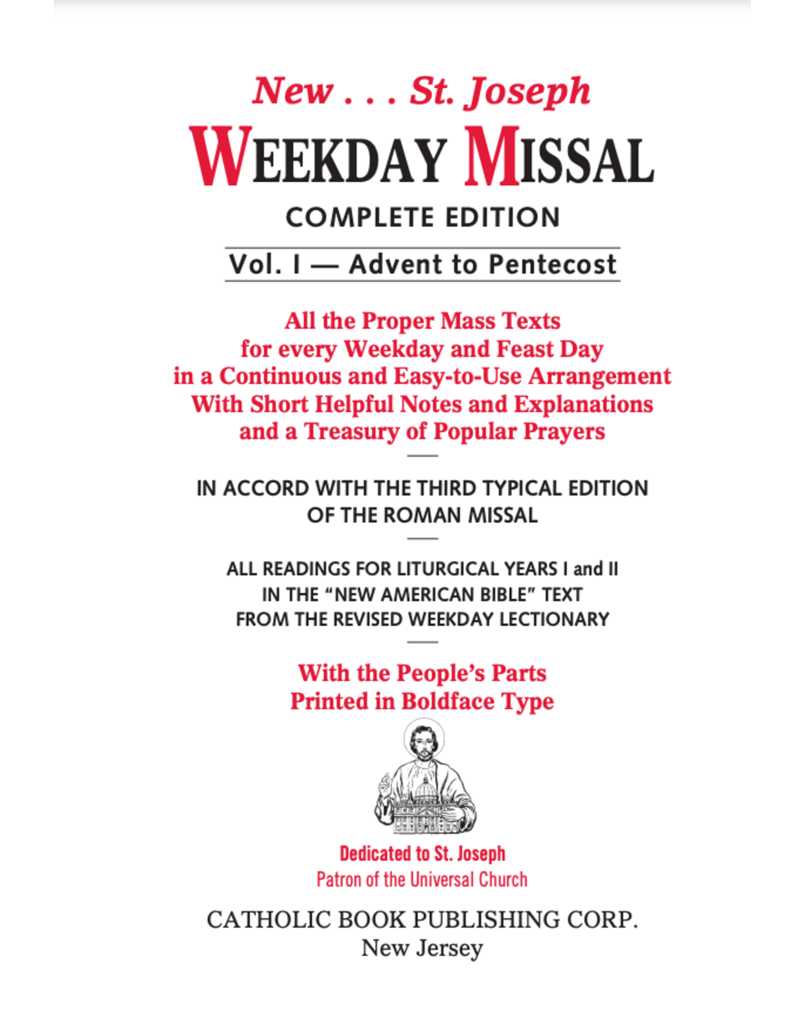 Catholic Book Publishing St. Joseph Weekday Missal (Vol. I/Advent to Pentecost)