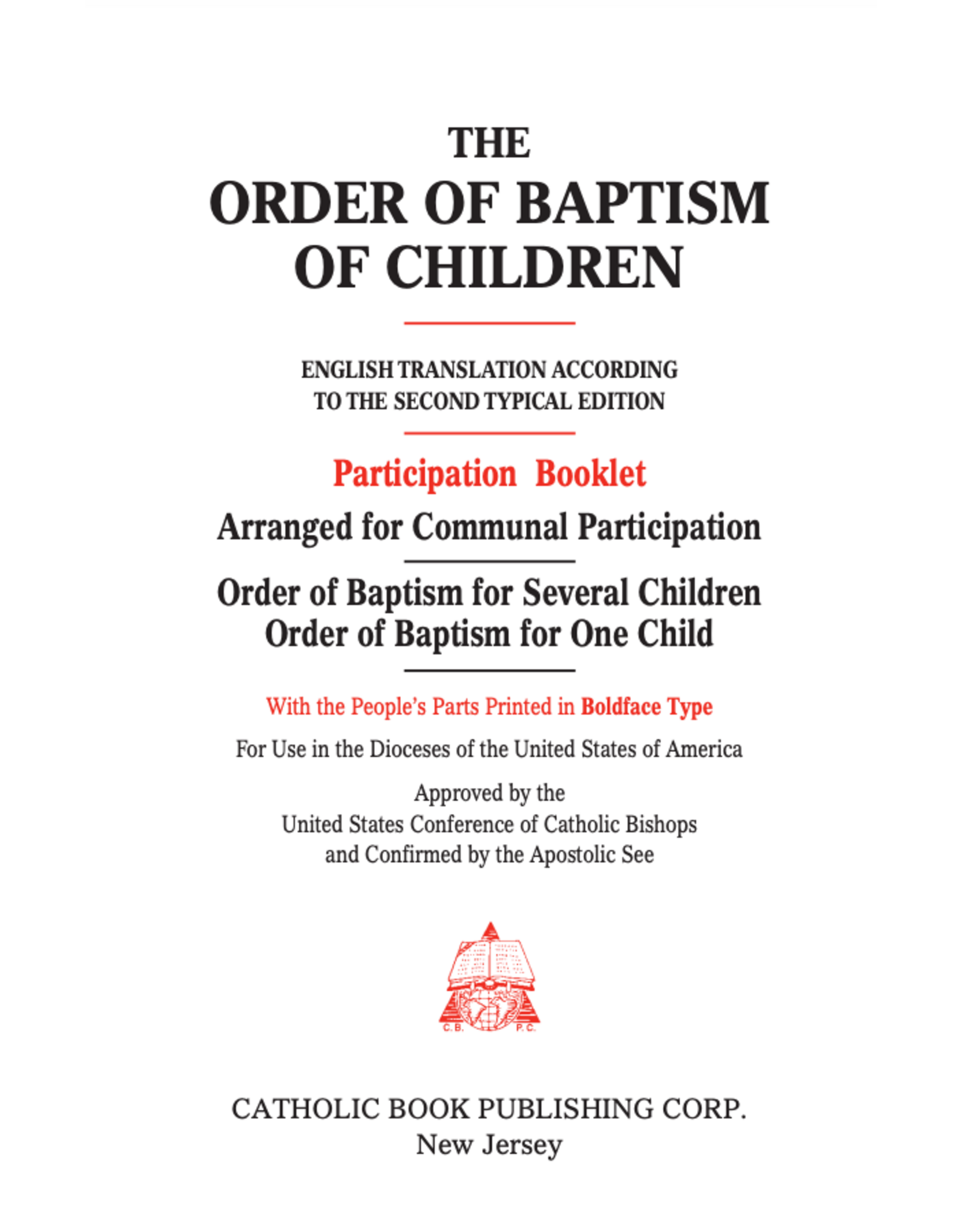 Catholic Book Publishing Order of Baptism of Children (Participation Booklet)