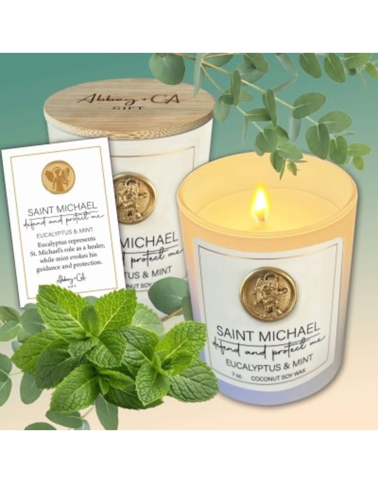 Abbey & CA Gift Candle - St. Michael Eucalyptus and Mint, 7 oz.