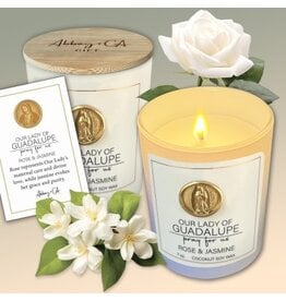 Abbey & CA Gift Candle - Our Lady of Guadalupe Rose and Jasmine, 7 oz.