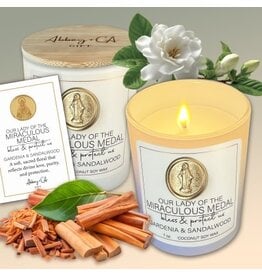 Abbey & CA Gift Candle - Our Lady of the Miraculous Medal Gardenia and Sandalwood, 7 oz.