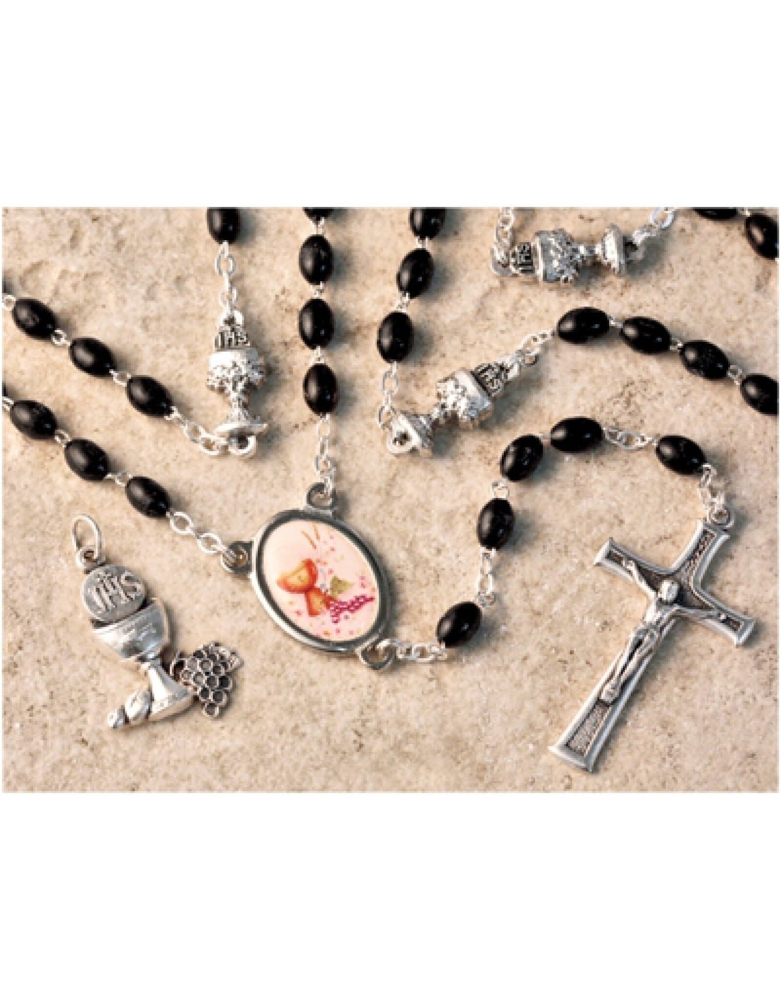 San Francis First Communion Rosary - Black