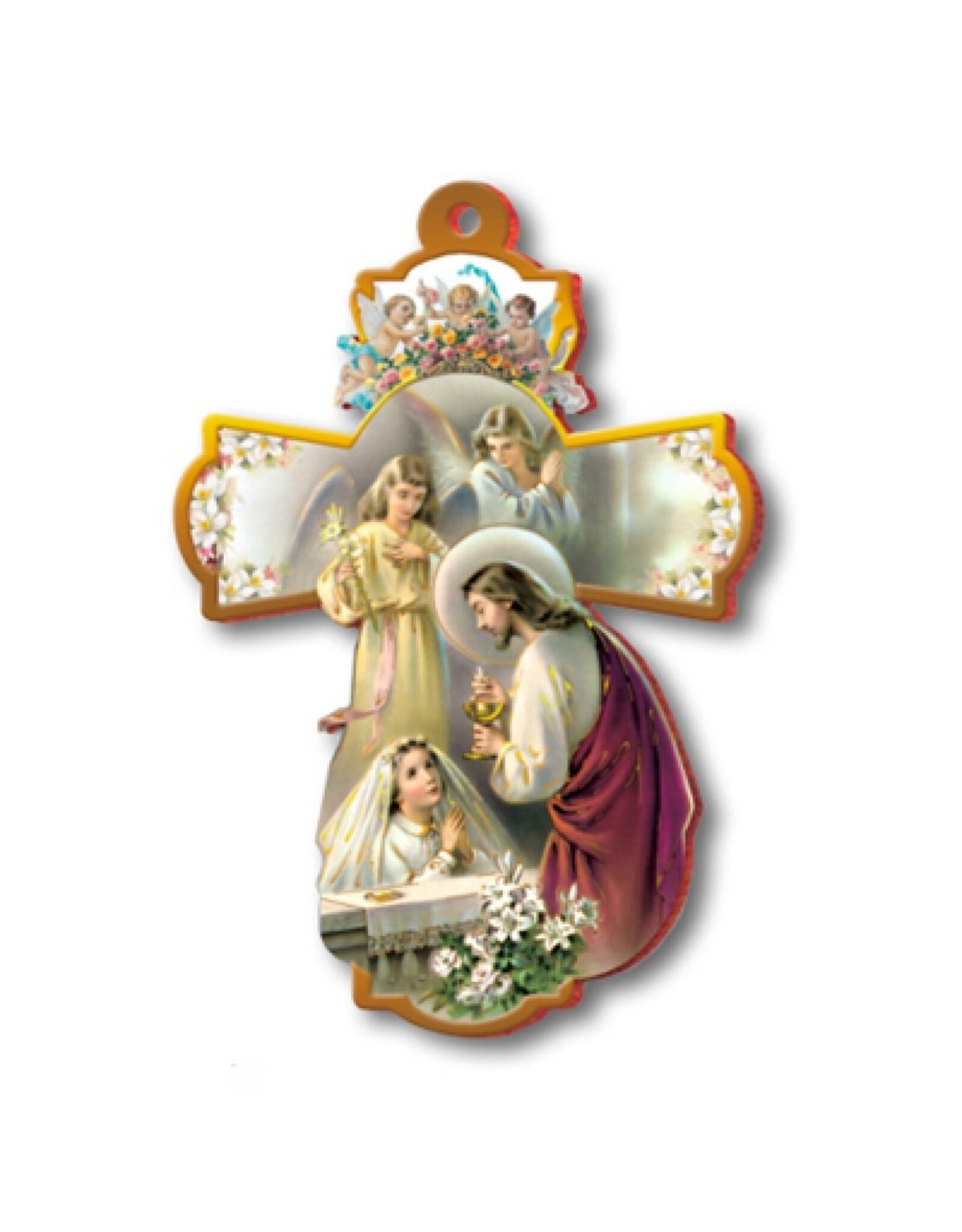 San Francis First Communion Cross - Praying Hands (Girl)