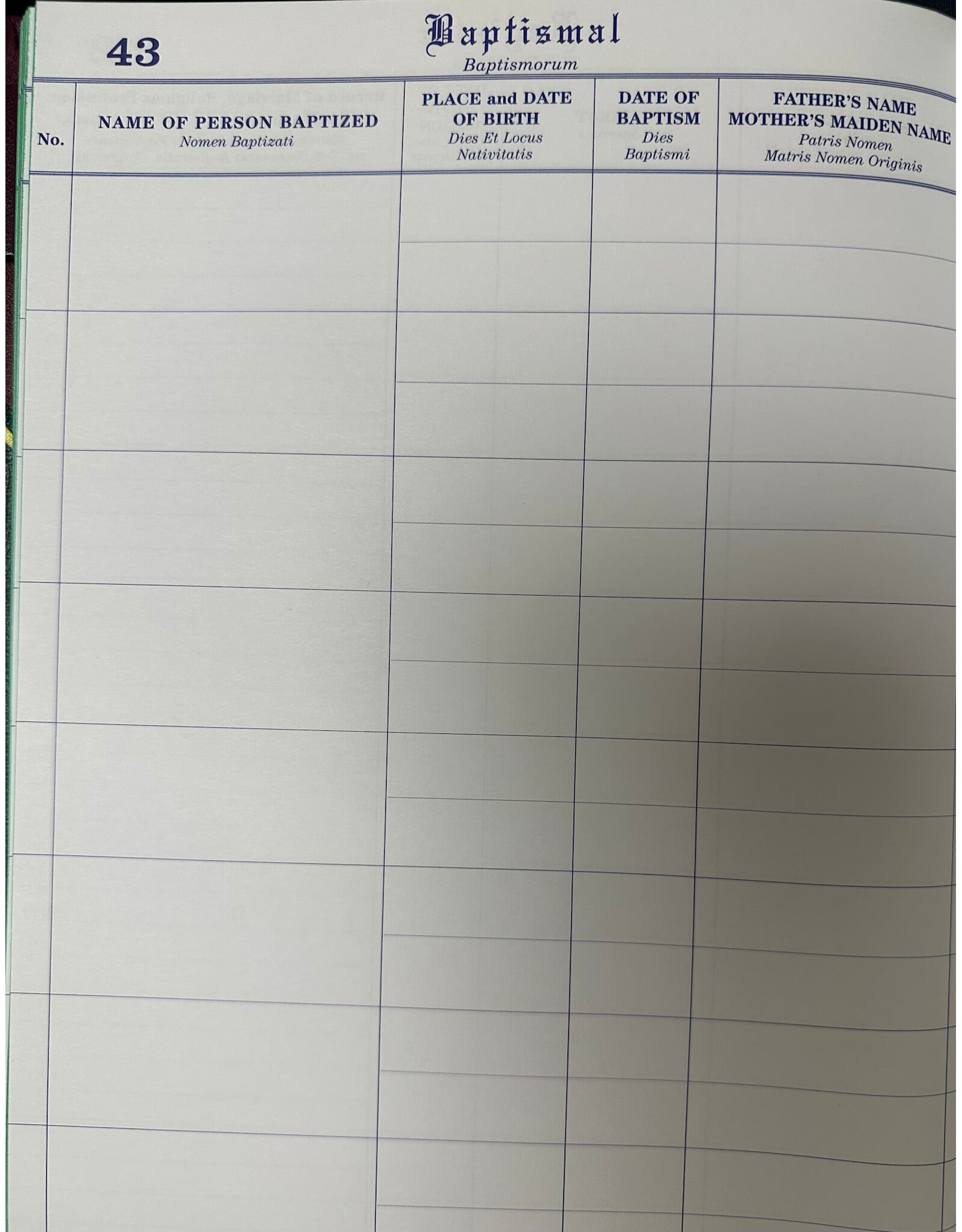 Remey, F.J. Standard Baptism Register  - 1000 Entries