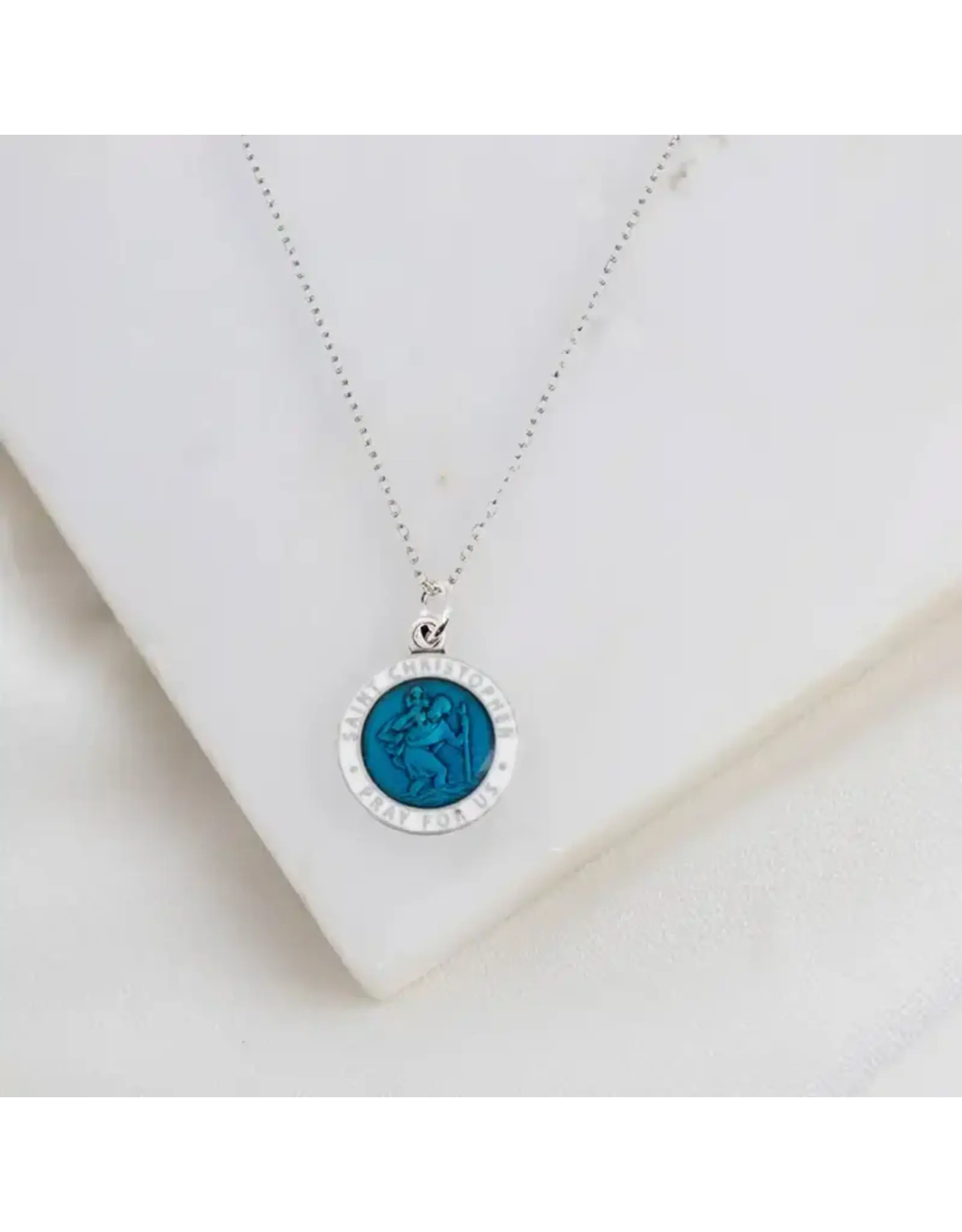 My Saint My Hero Necklace - St. Christopher, Blue Enamel