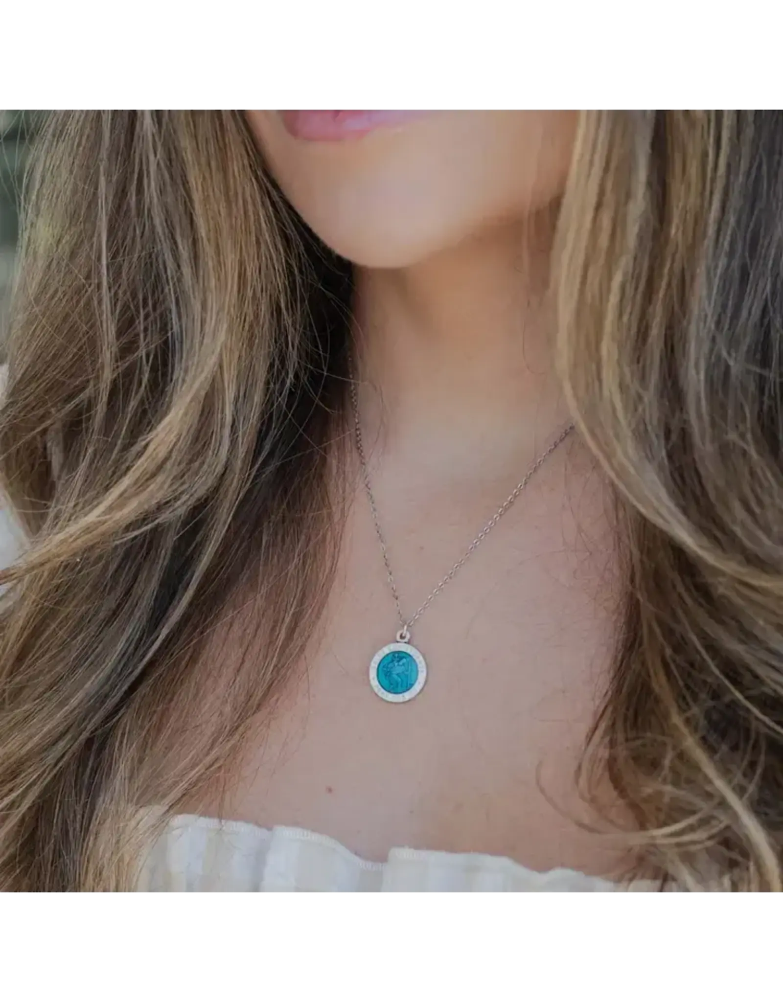 My Saint My Hero Necklace - St. Christopher, Blue Enamel