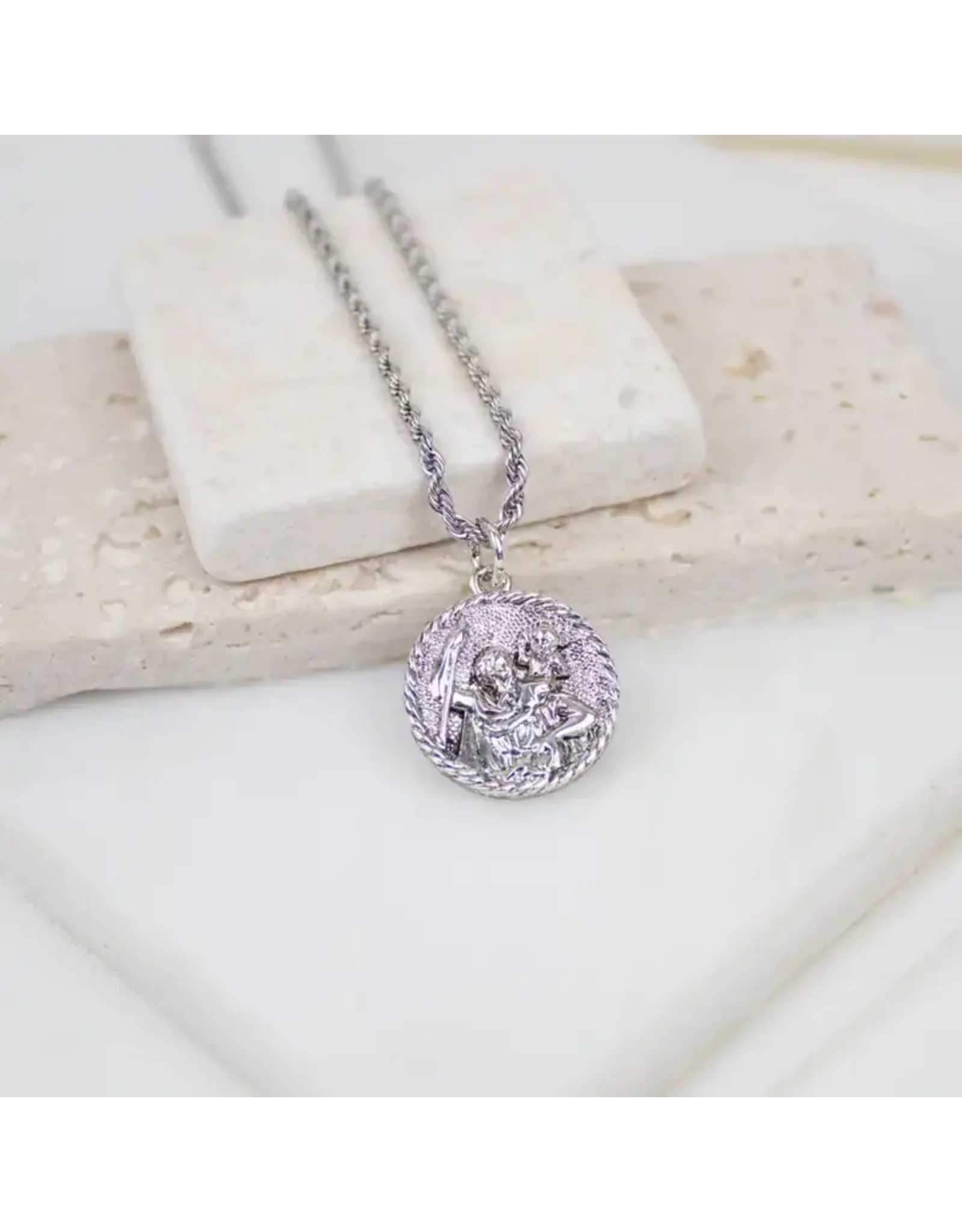 My Saint My Hero Necklace - St. Christopher, Hammered Edge