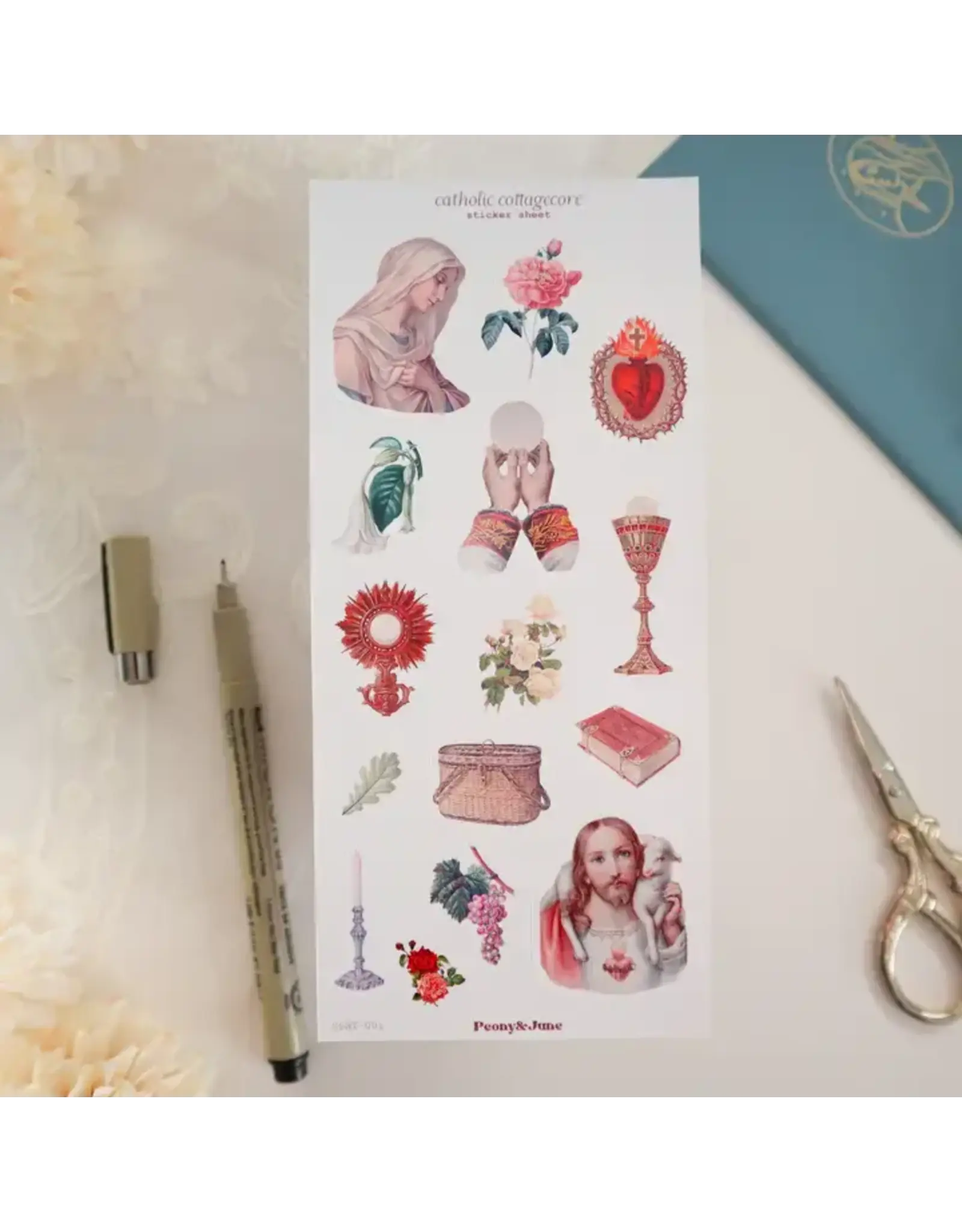 Peony & June Sticker Sheet - Catholic Cottagecore