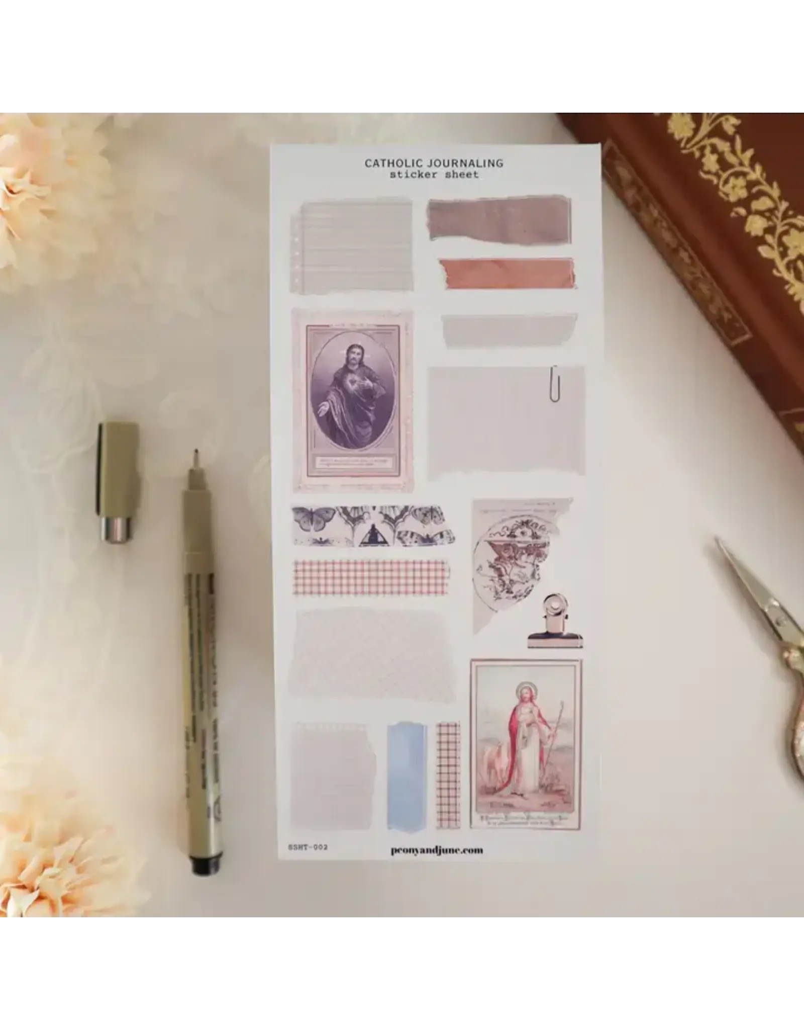 Peony & June Sticker Sheet - Catholic Journaling