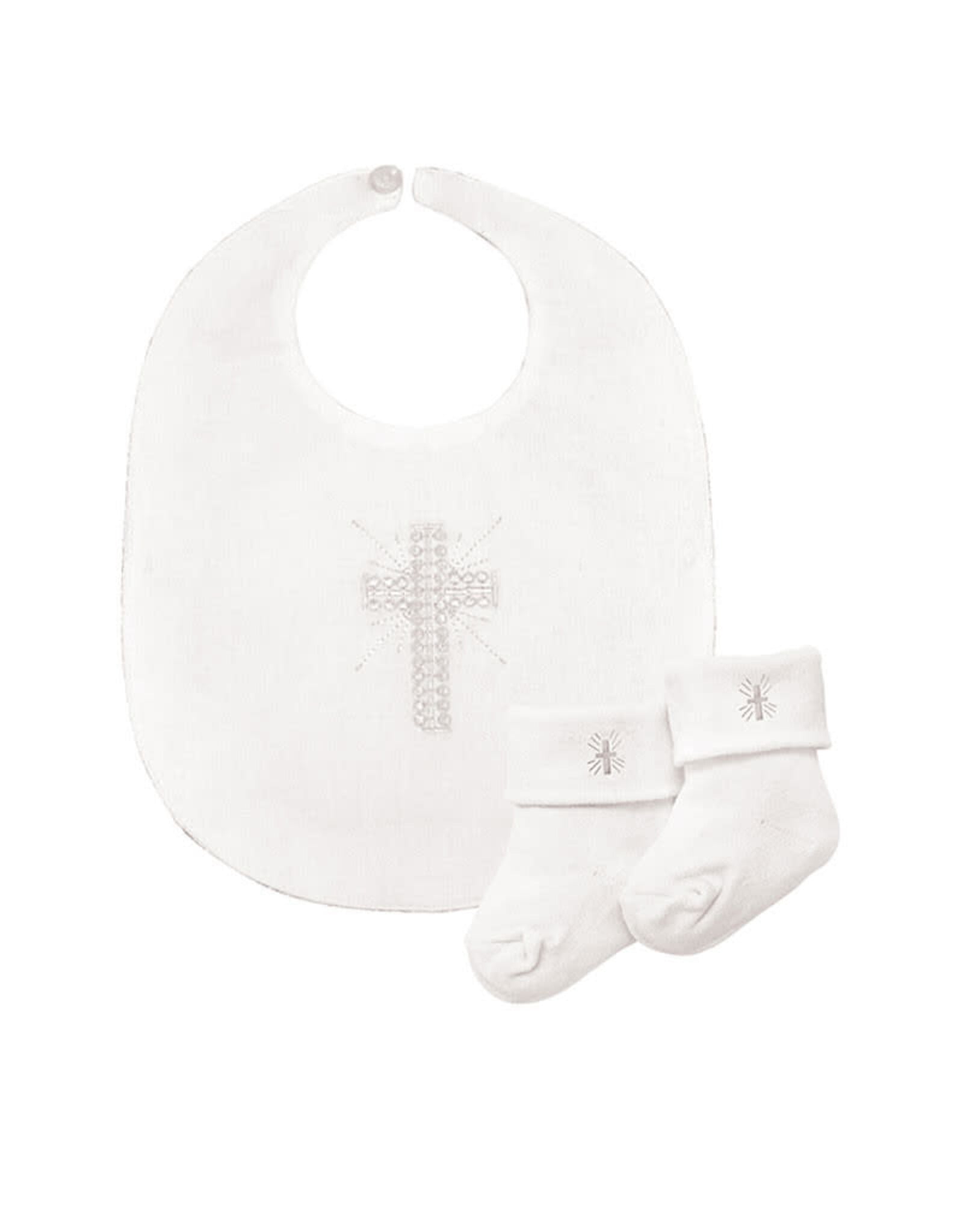 Faithworks Baptism Gift Set (Bib & Socks), Embroidered Cross