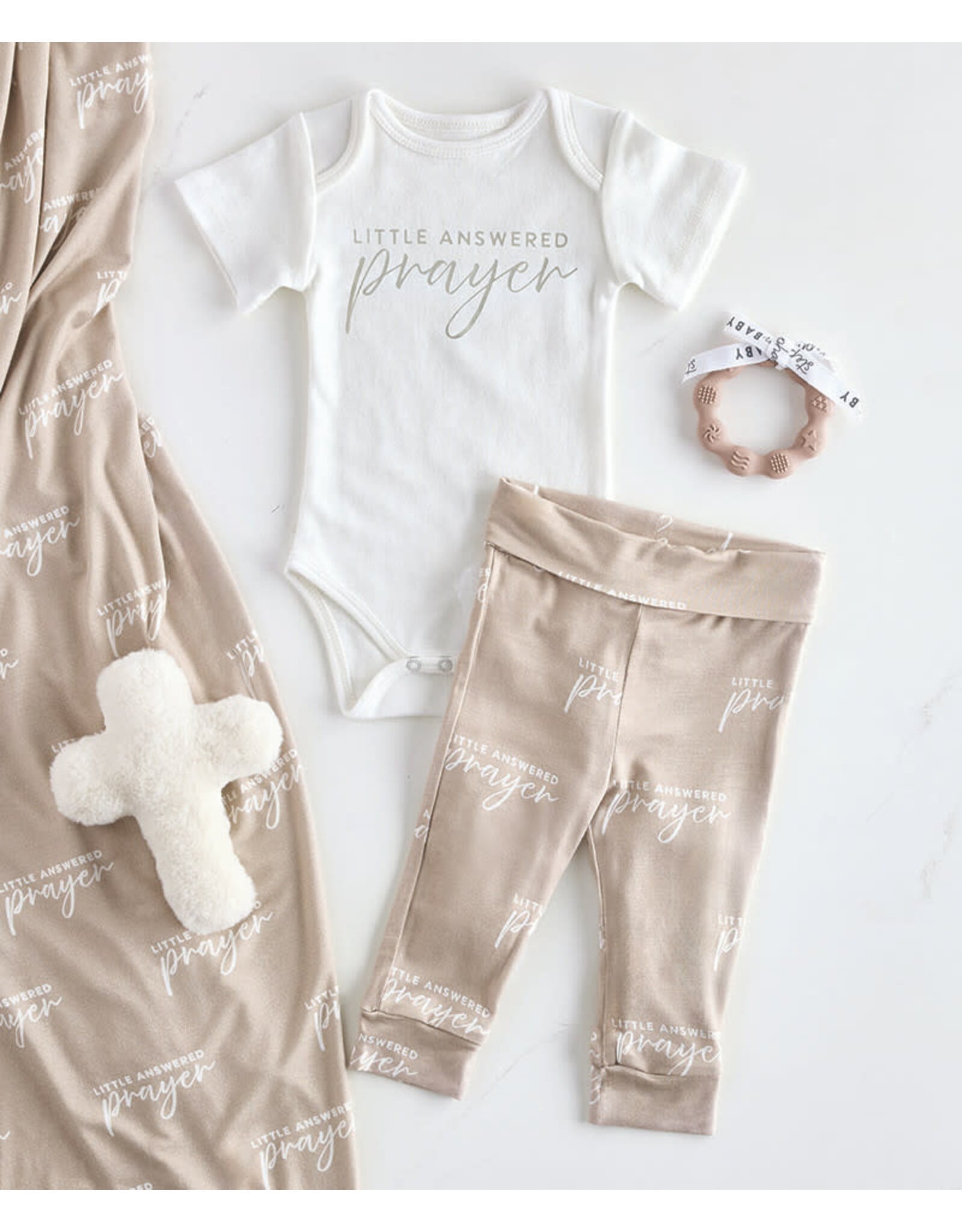Faithworks Swaddle Blanket & Plush Cross Rattle Gift Set - Answered Prayer