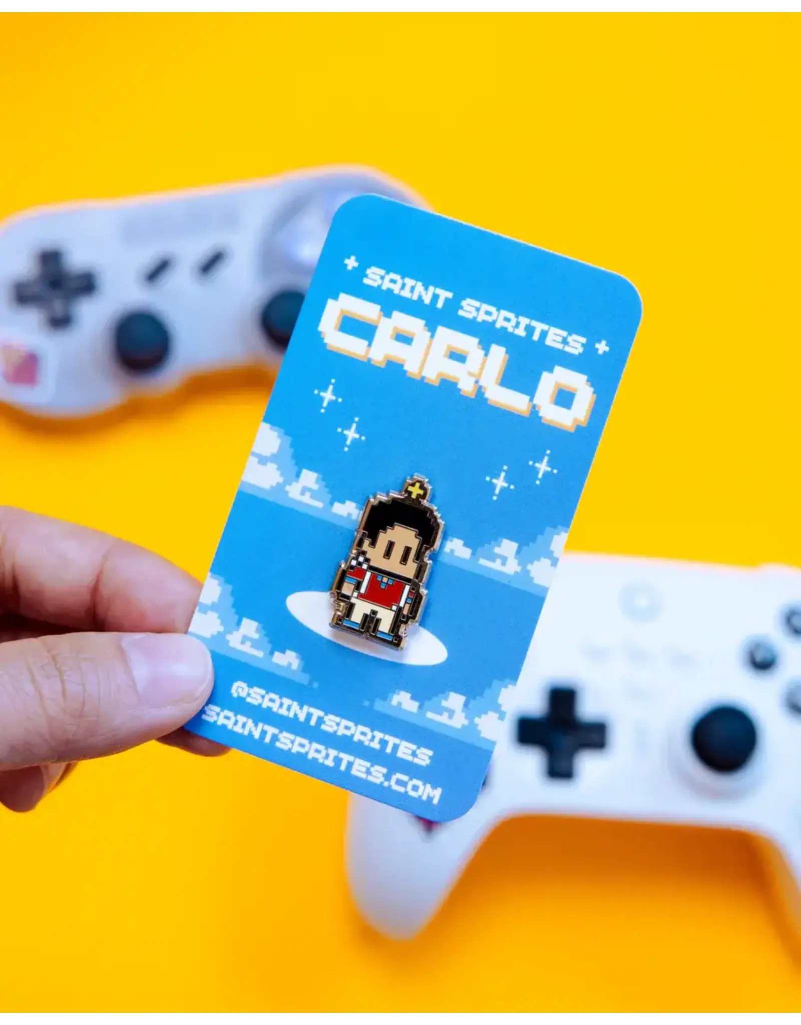 Saint Sprites Carlo Acutis Retro Video Game Pin, Enamel