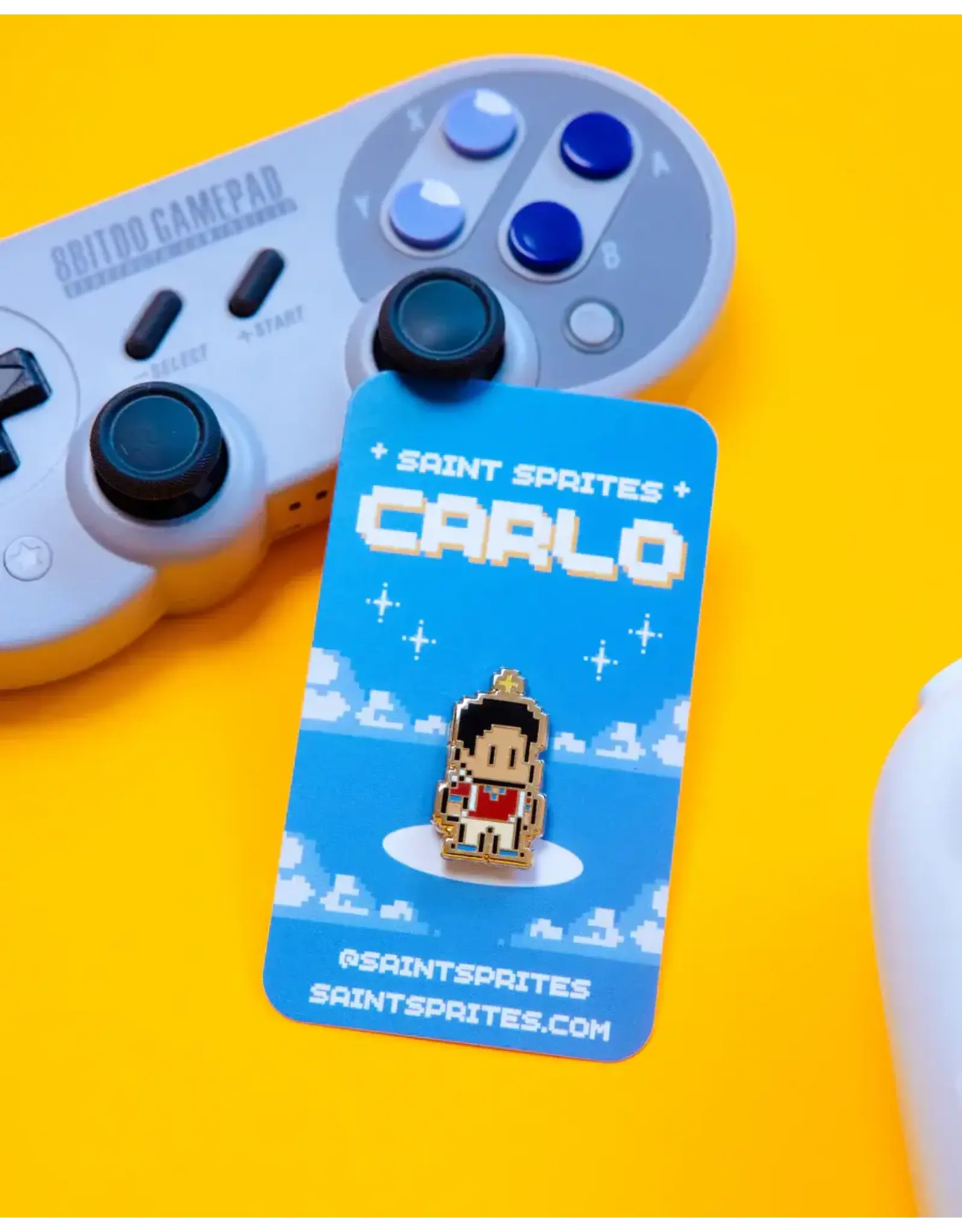 Saint Sprites Carlo Acutis Retro Video Game Pin, Enamel