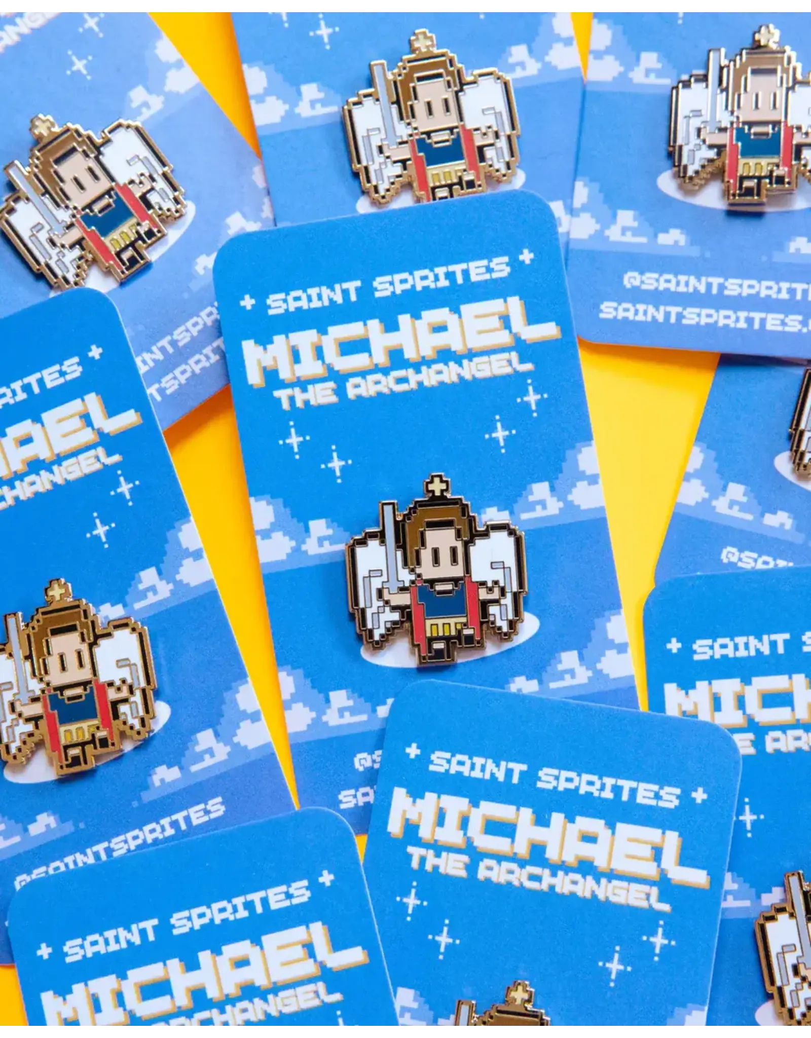 Saint Sprites St. Michael the Archangel Retro Video Game Pin, Enamel