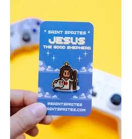 Saint Sprites Jesus the Good Shepherd Retro Video Game Pin, Enamel