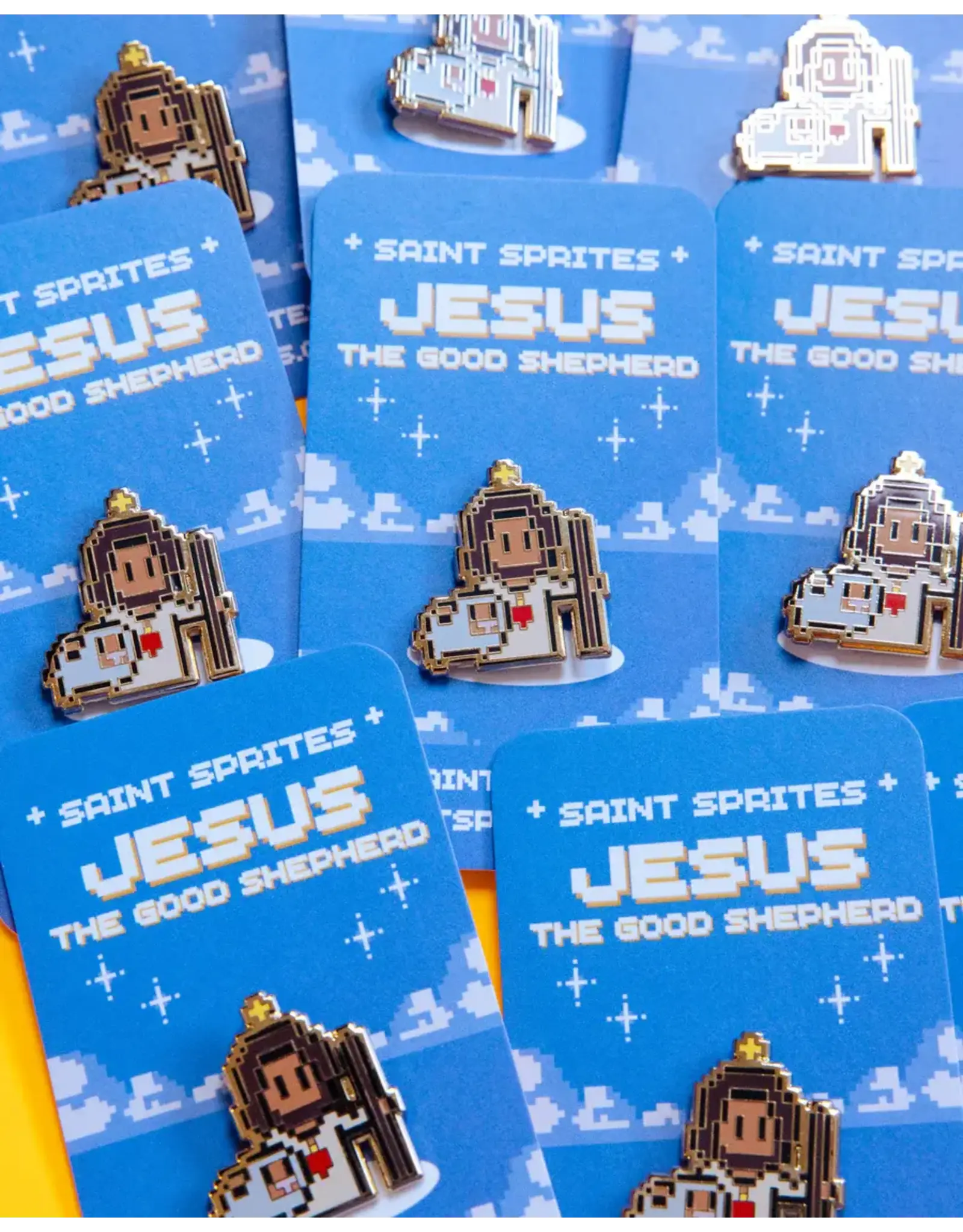 Saint Sprites Jesus the Good Shepherd Retro Video Game Pin, Enamel