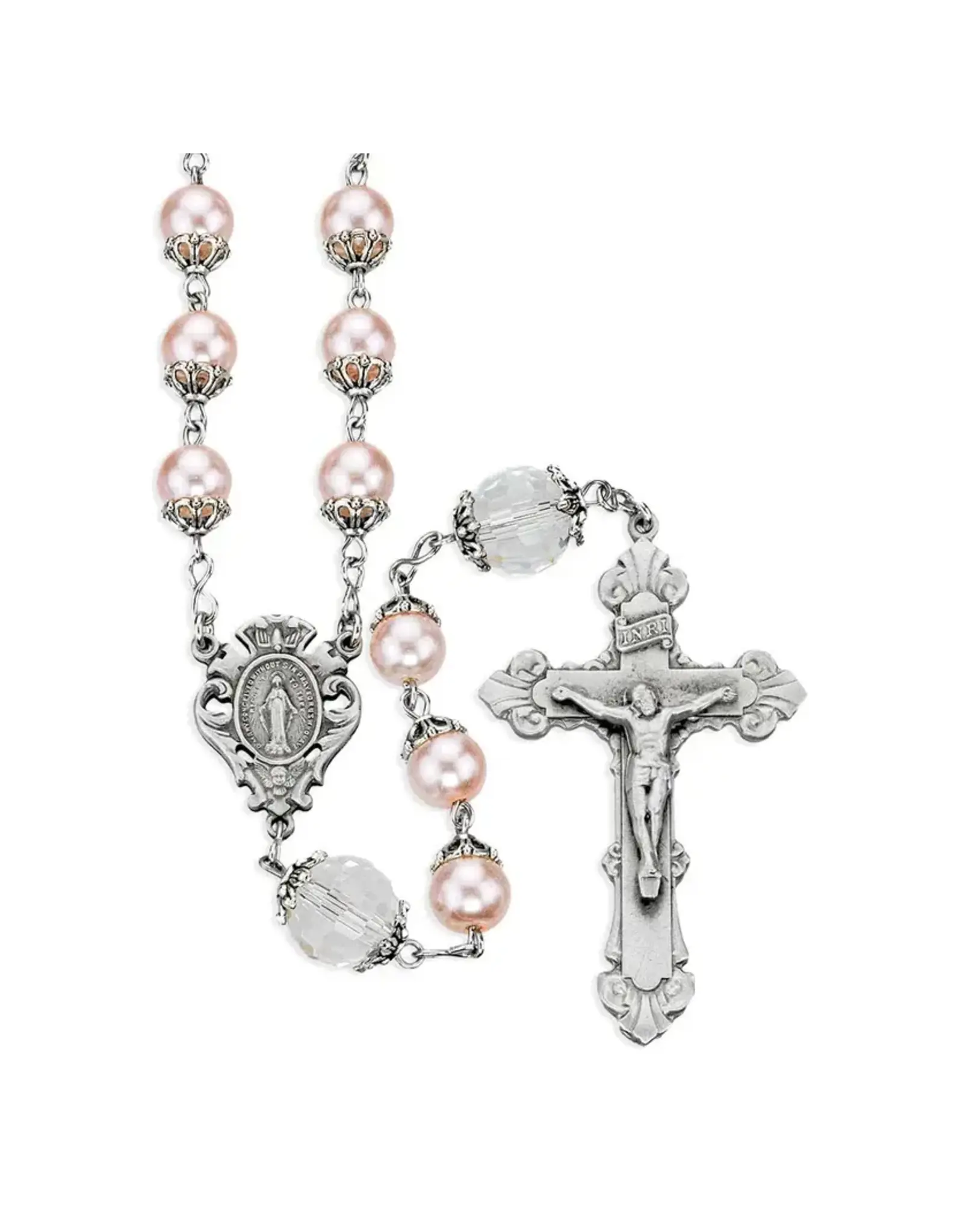 HMH Rosary - 8mm Pink Capped Pearl Beads