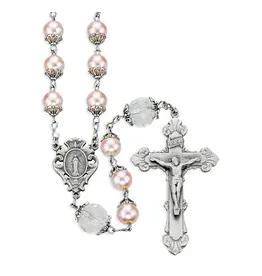 HMH Rosary - 8mm Pink Capped Pearl Beads