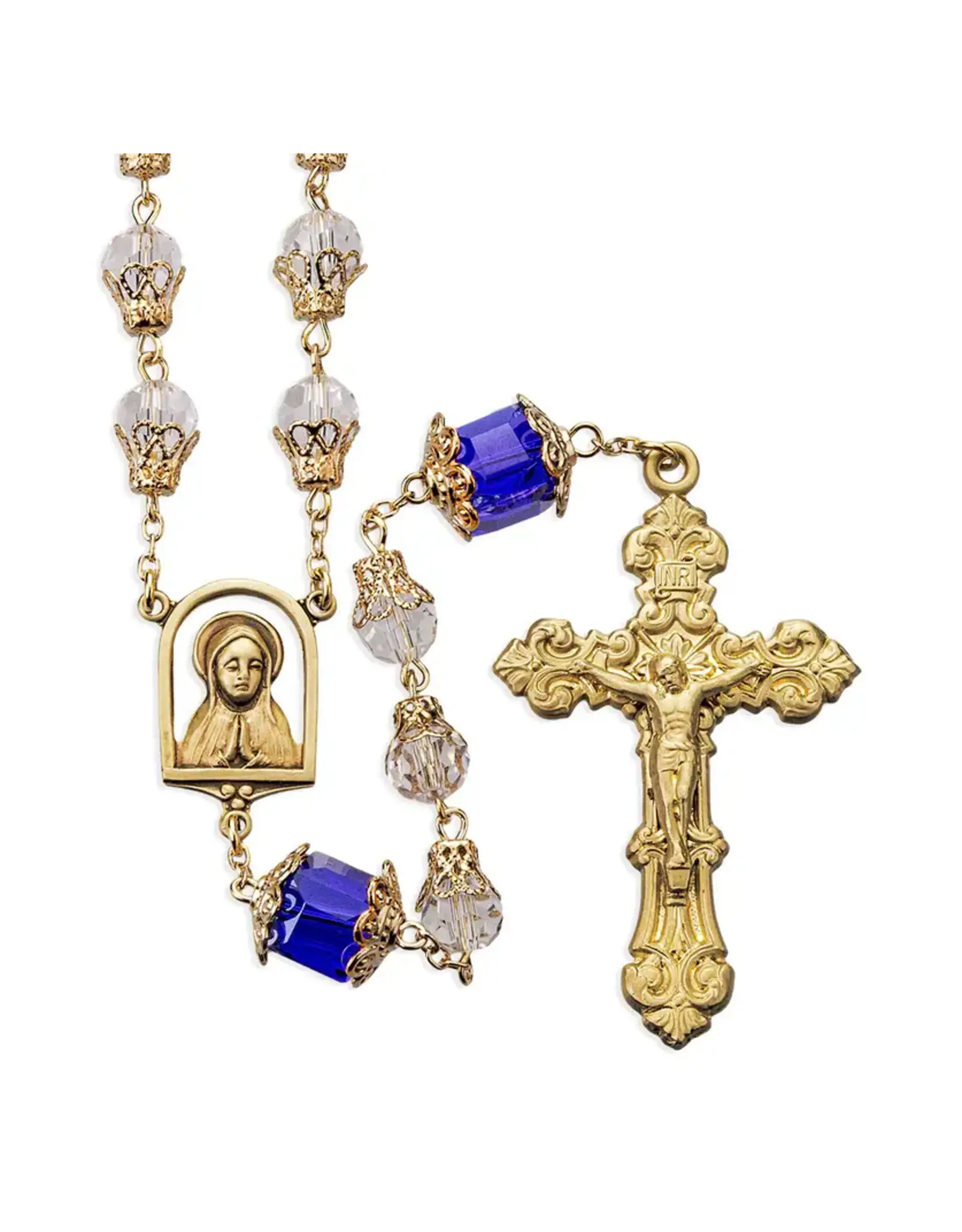 HMH Rosary - 8mm Glass Tulip Sapphire Capped, Brass Crucifix and Center