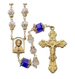 HMH Rosary - 8mm Glass Tulip Sapphire Capped, Brass Crucifix and Center