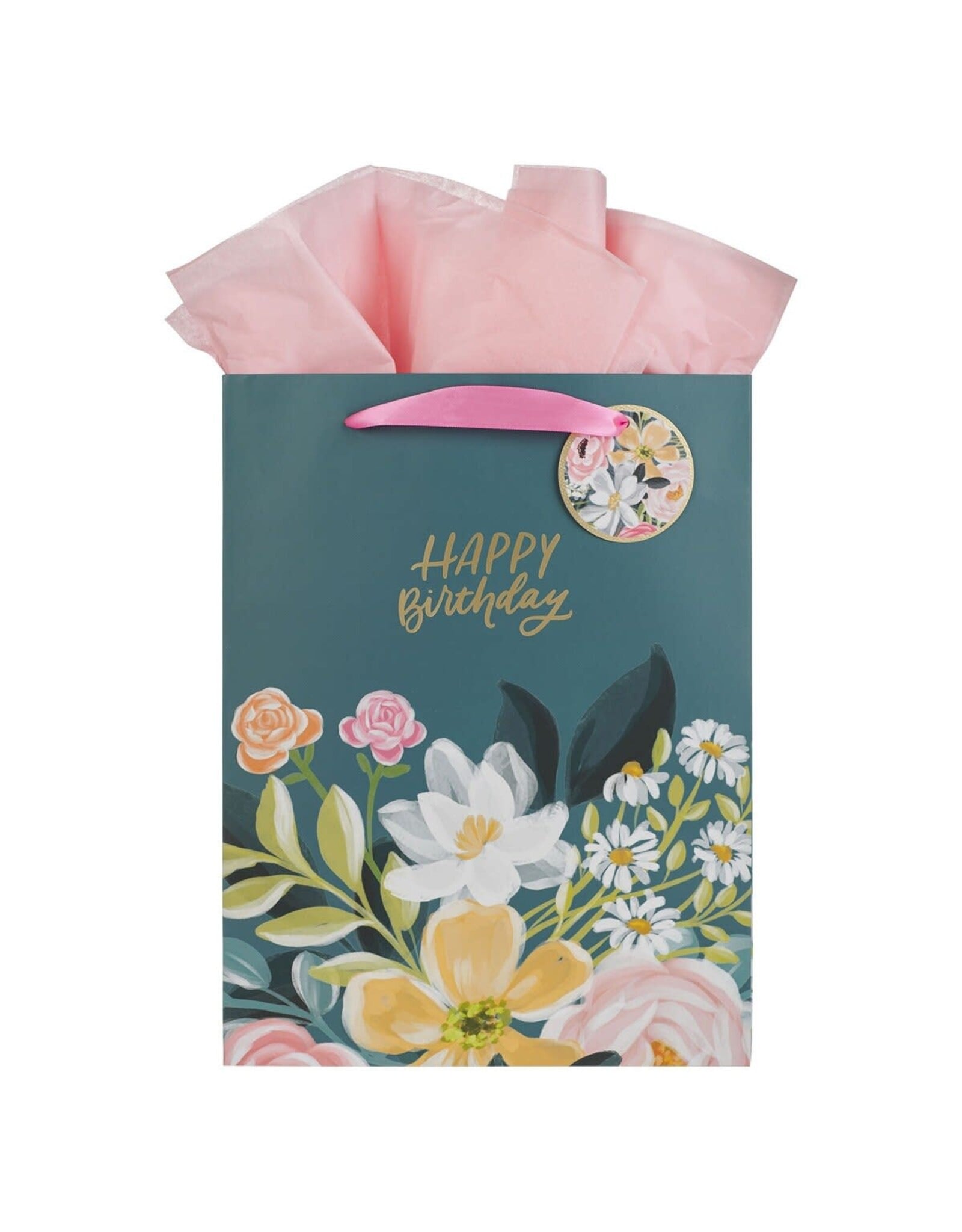 Christian Art Gifts Gift Bag - Happy Birthday Teal Floral (Medium)